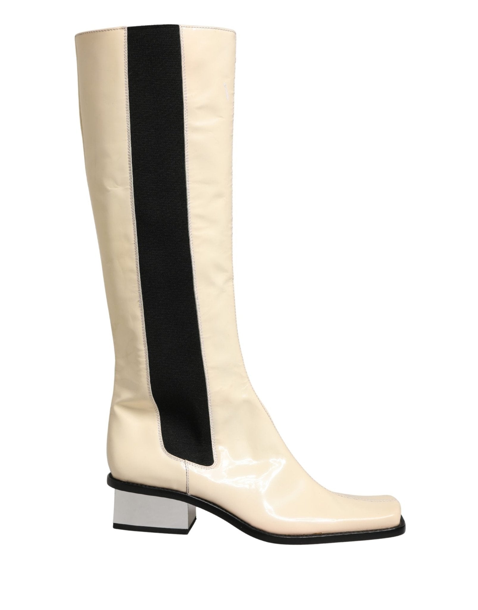 Dolce & Gabbana White Black Leather Knee High Boots Shoes - RIMODA