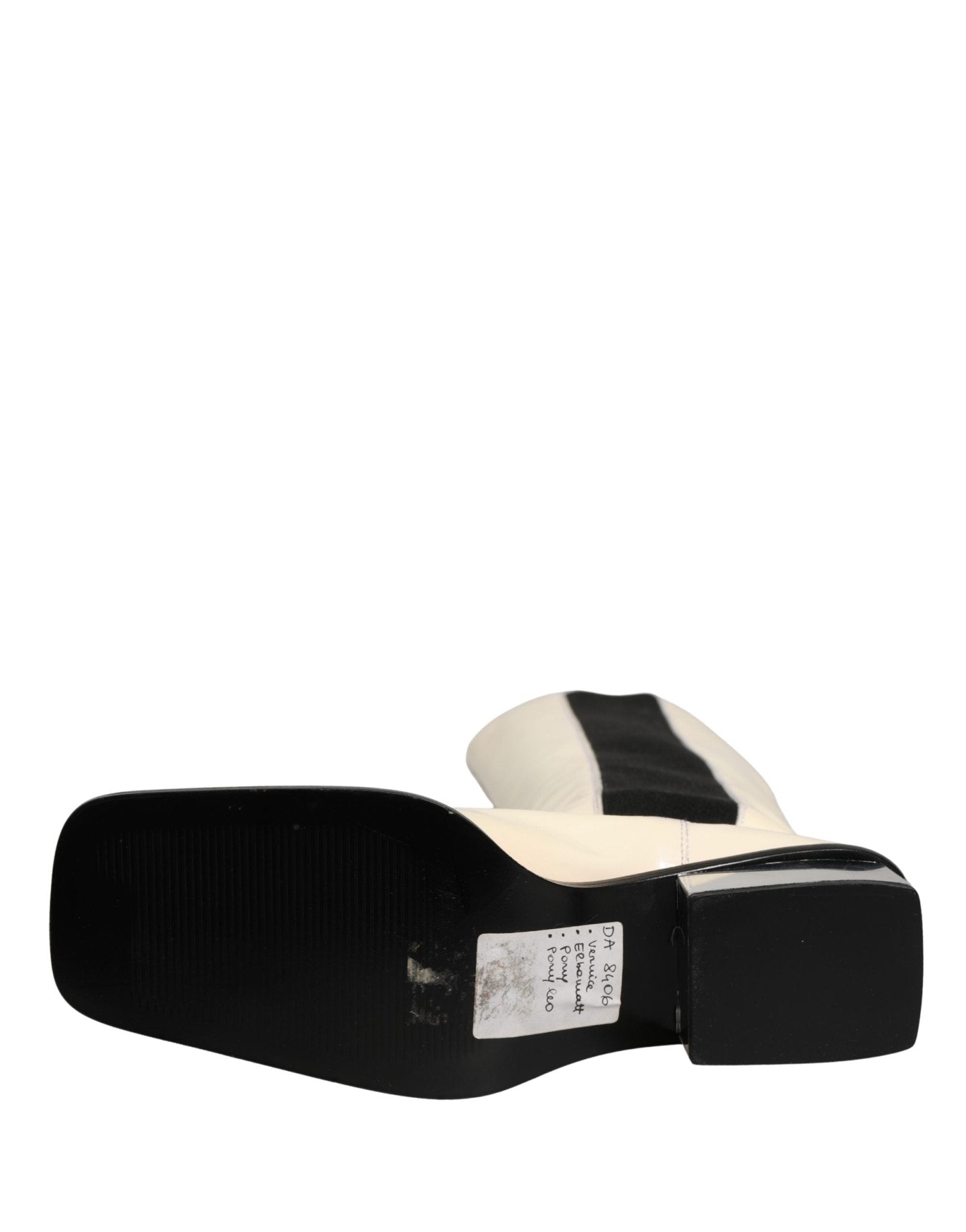 Dolce & Gabbana White Black Leather Knee High Boots Shoes - RIMODA
