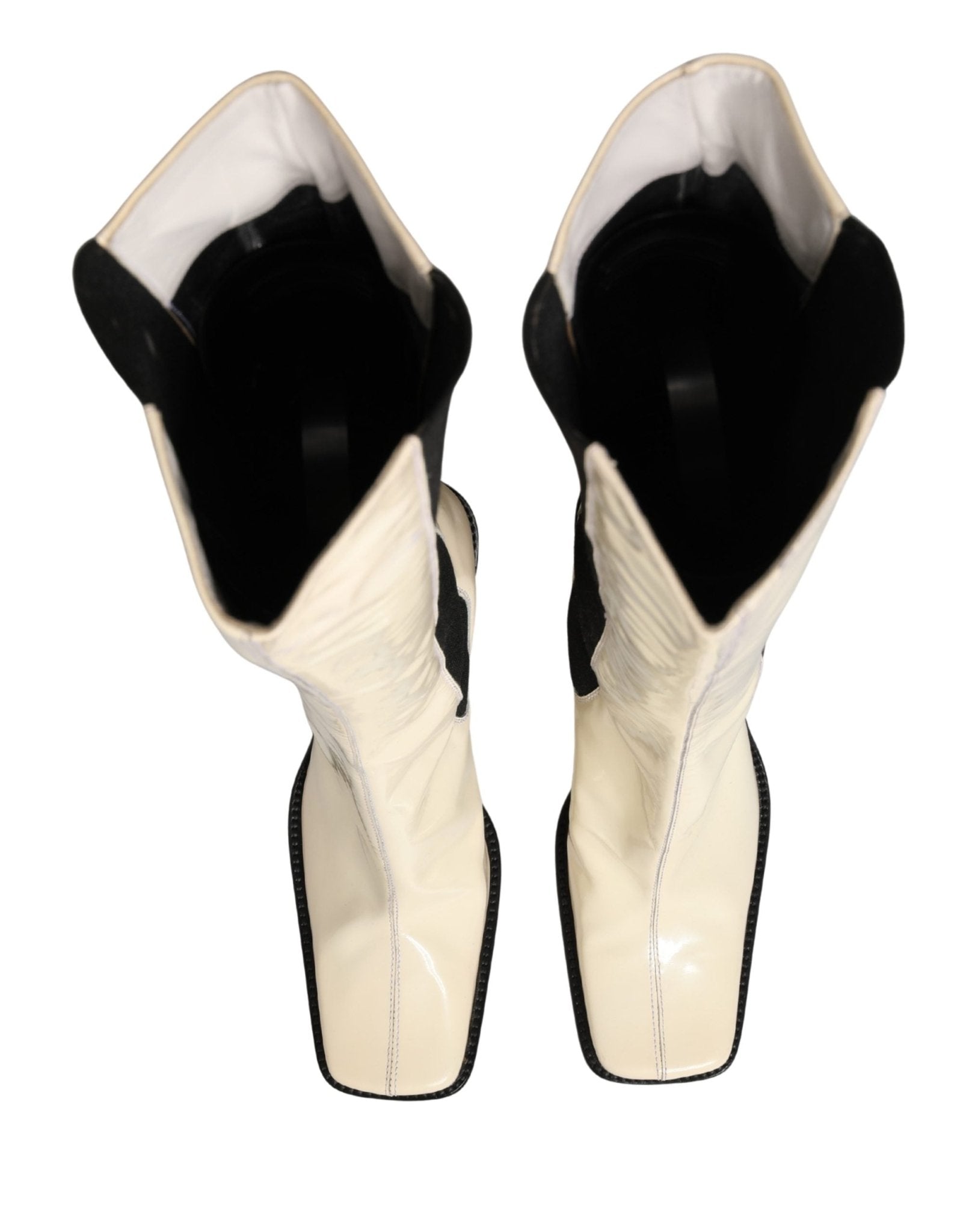 Dolce & Gabbana White Black Leather Knee High Boots Shoes - RIMODA