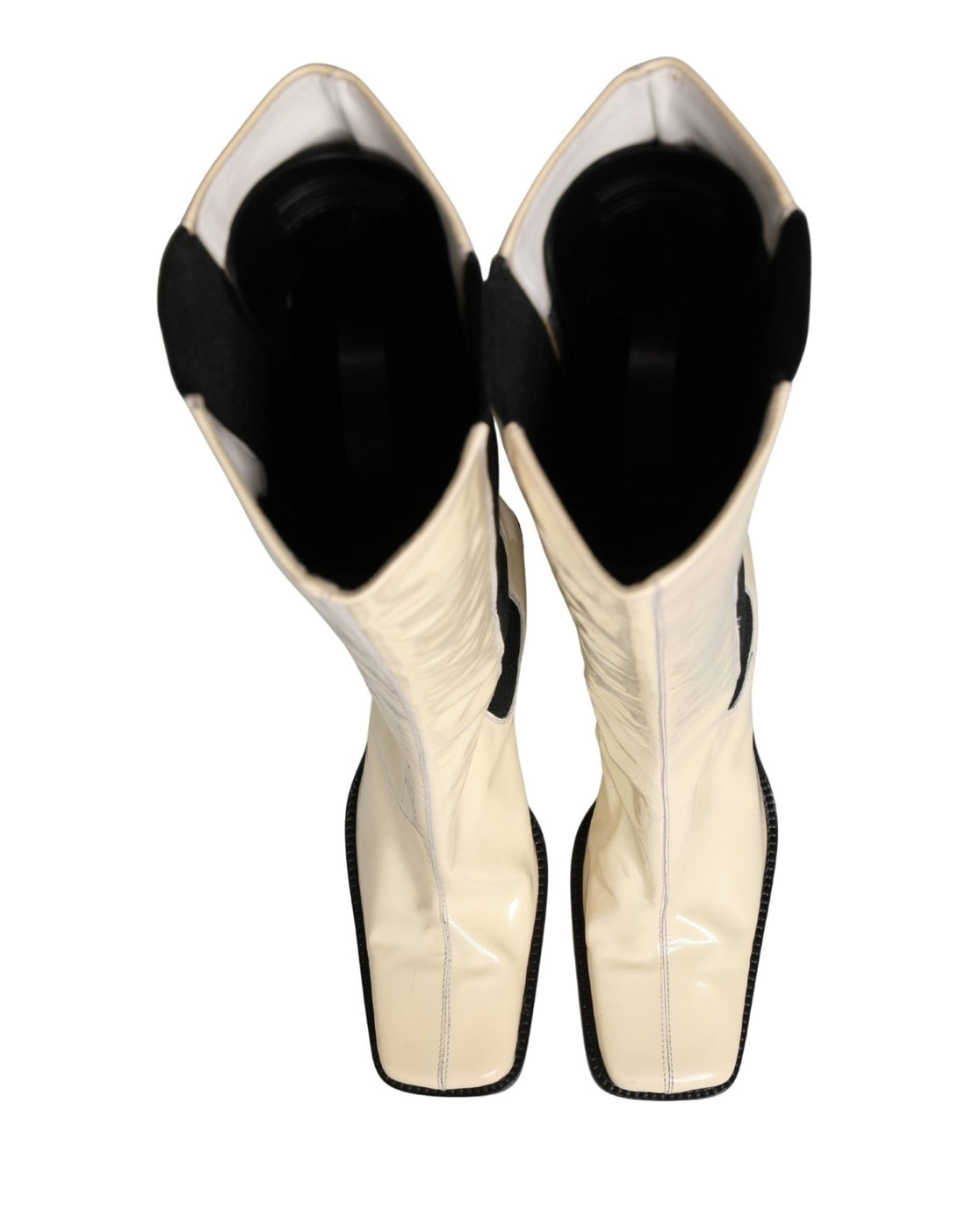 Dolce & Gabbana White Black Leather Knee High Boots Shoes - RIMODA