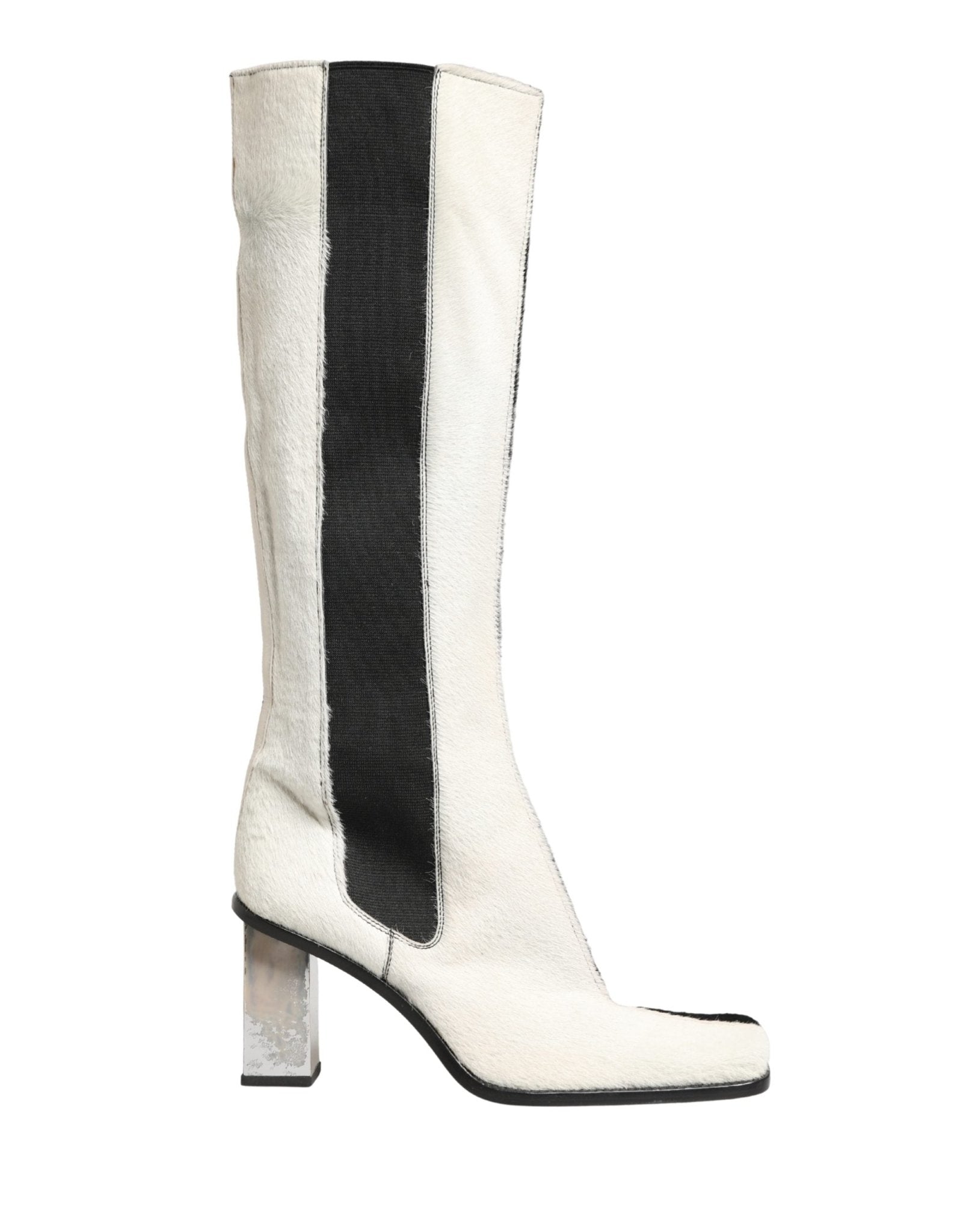 Dolce & Gabbana White Black Leather Knee High Boots Shoes - RIMODA