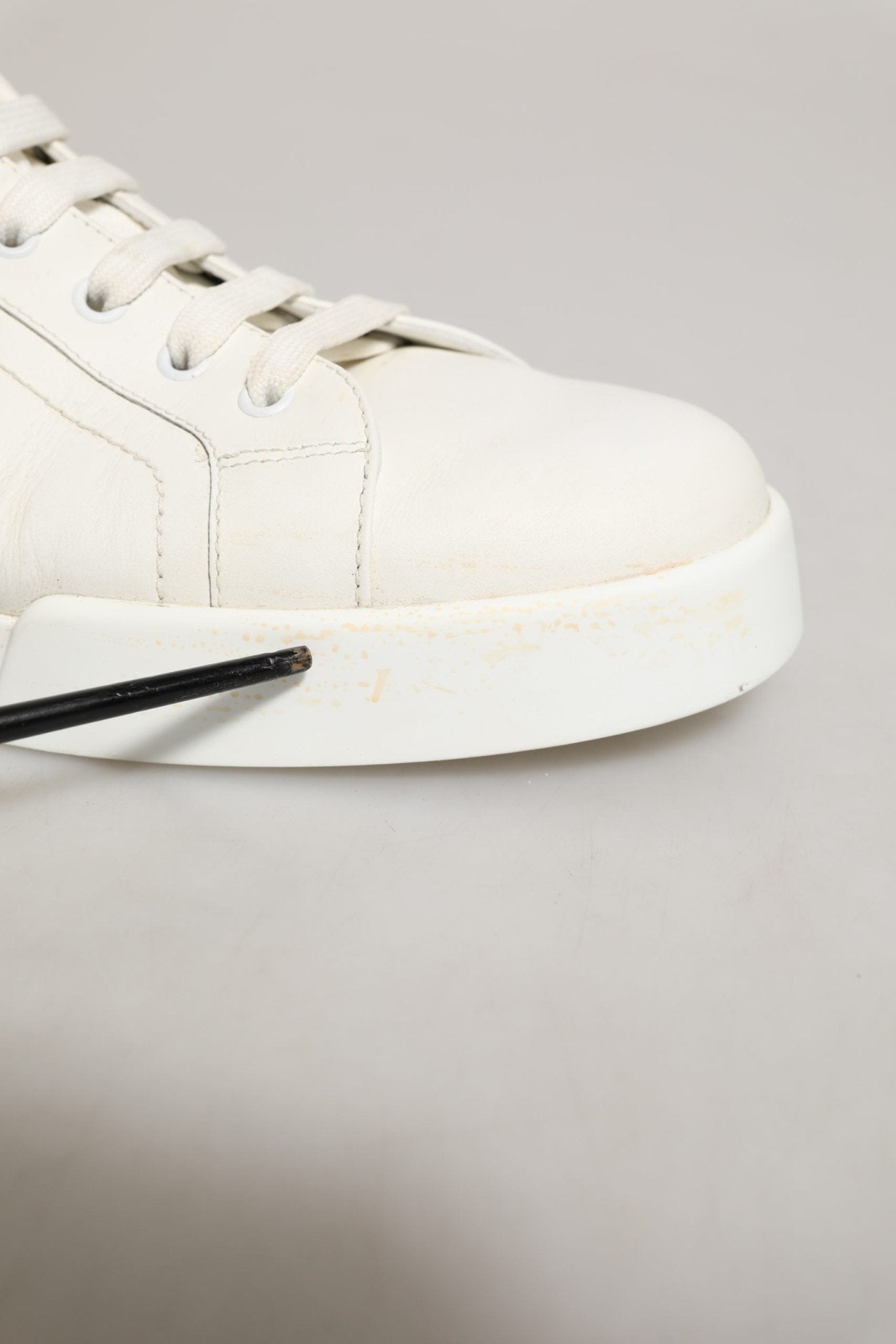 Dolce & Gabbana White Black Leather Lace Up Sneakers Shoes - RIMODA