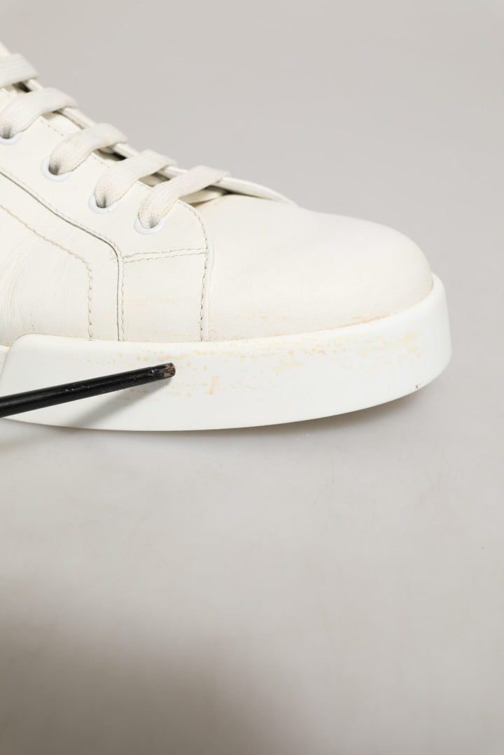 Dolce & Gabbana White Black Leather Lace Up Sneakers Shoes - RIMODA