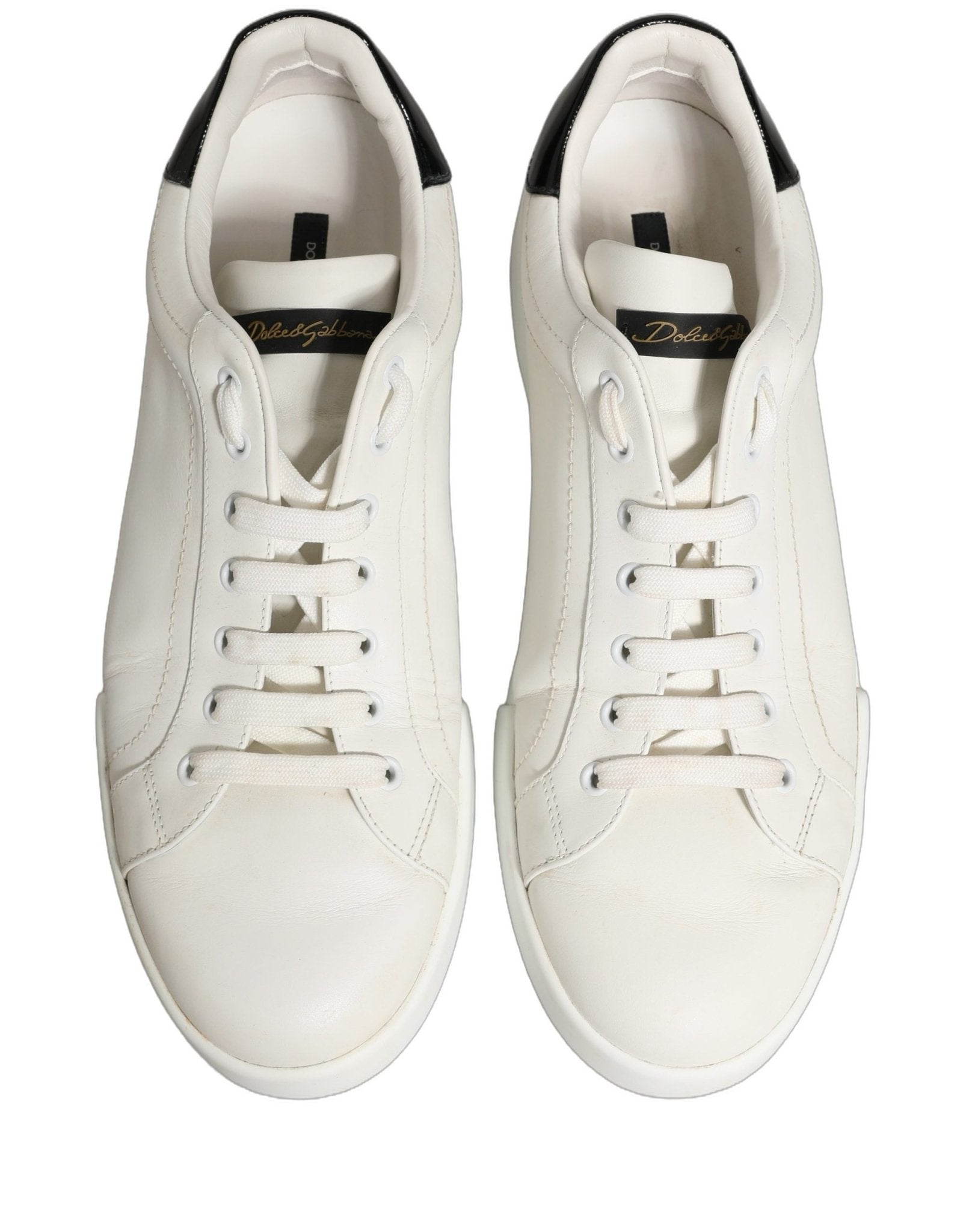 Dolce & Gabbana White Black Leather Lace Up Sneakers Shoes - RIMODA