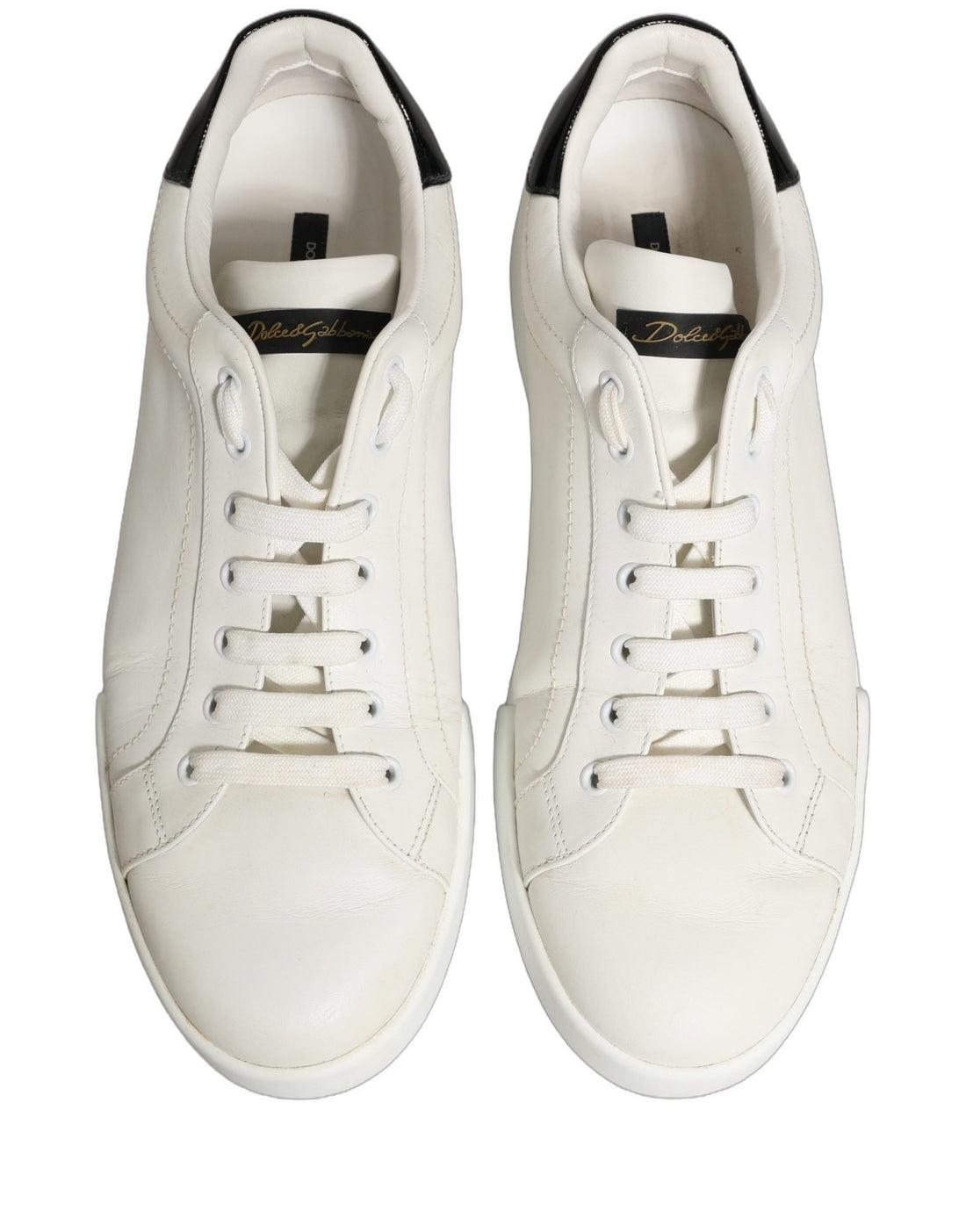 Dolce & Gabbana White Black Leather Lace Up Sneakers Shoes - RIMODA