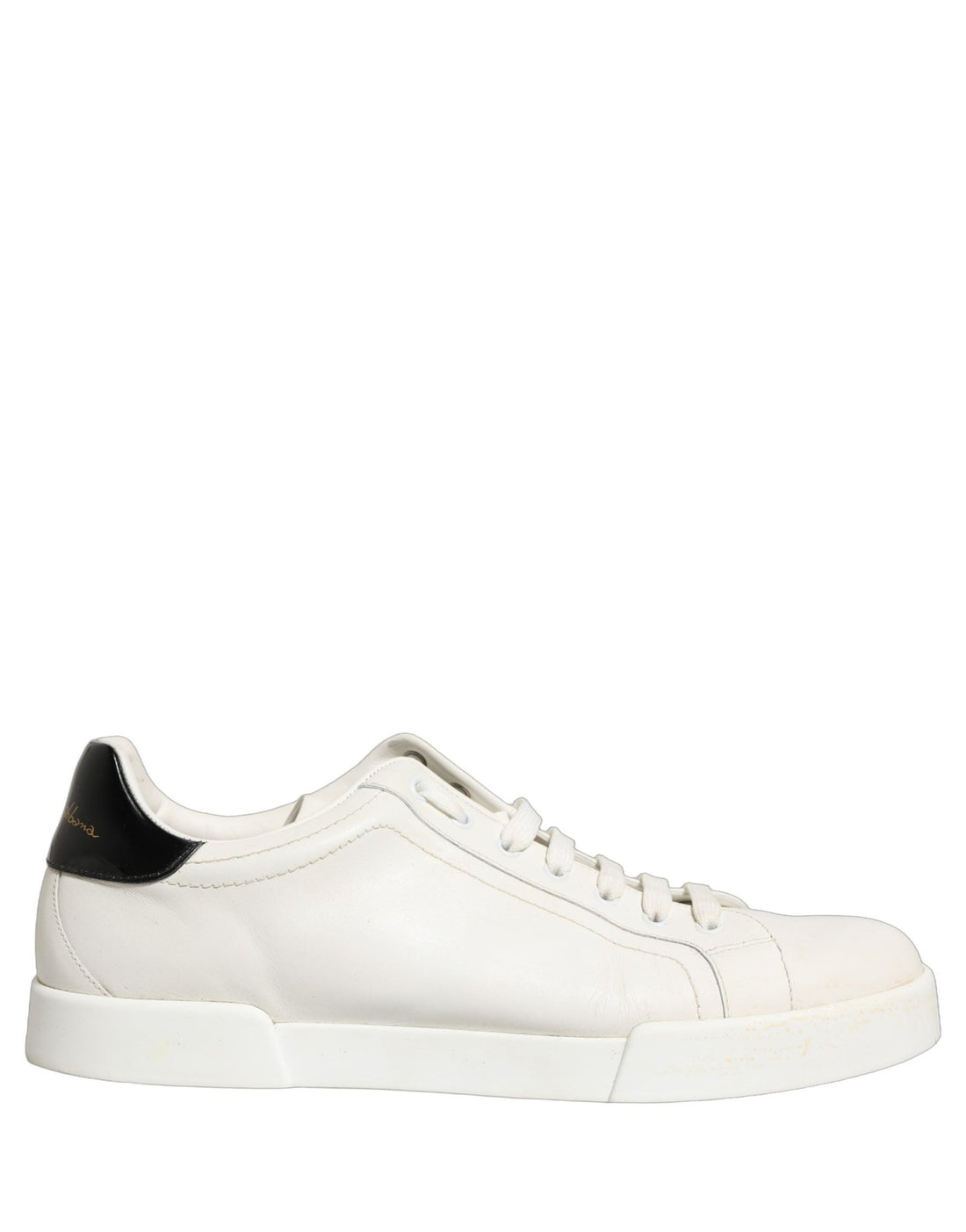 Dolce & Gabbana White Black Leather Lace Up Sneakers Shoes - RIMODA