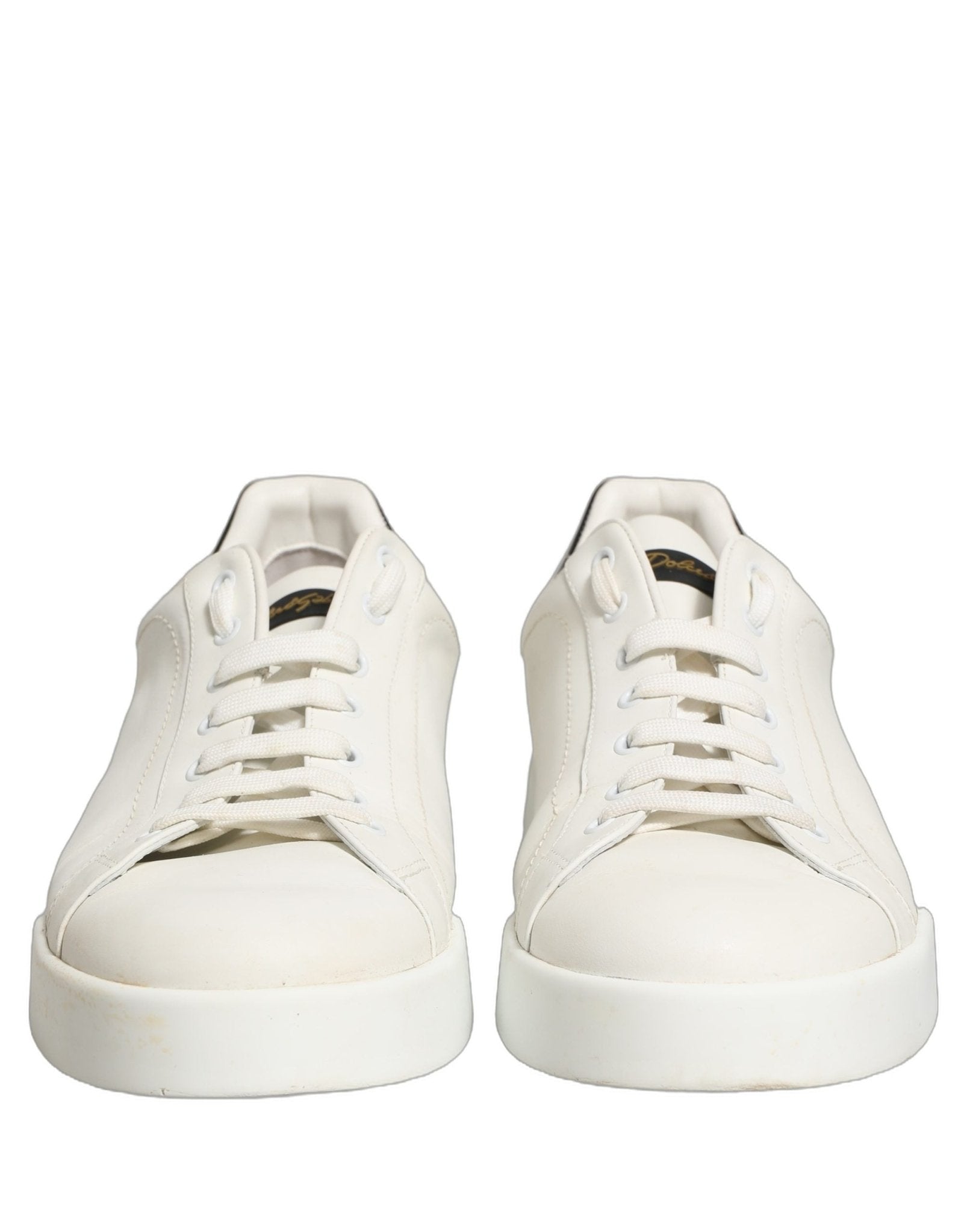 Dolce & Gabbana White Black Leather Lace Up Sneakers Shoes - RIMODA
