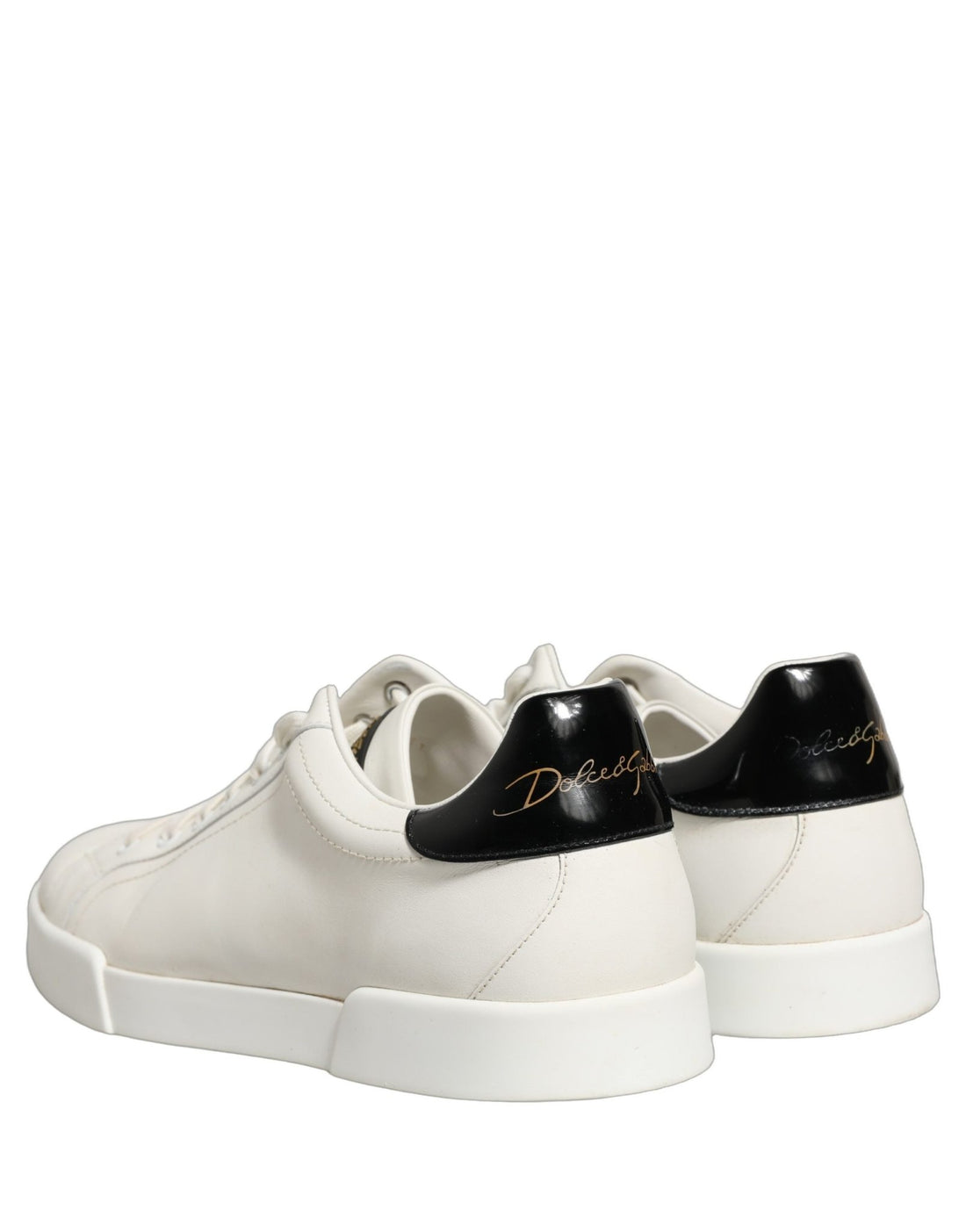 Dolce & Gabbana White Black Leather Lace Up Sneakers Shoes - RIMODA