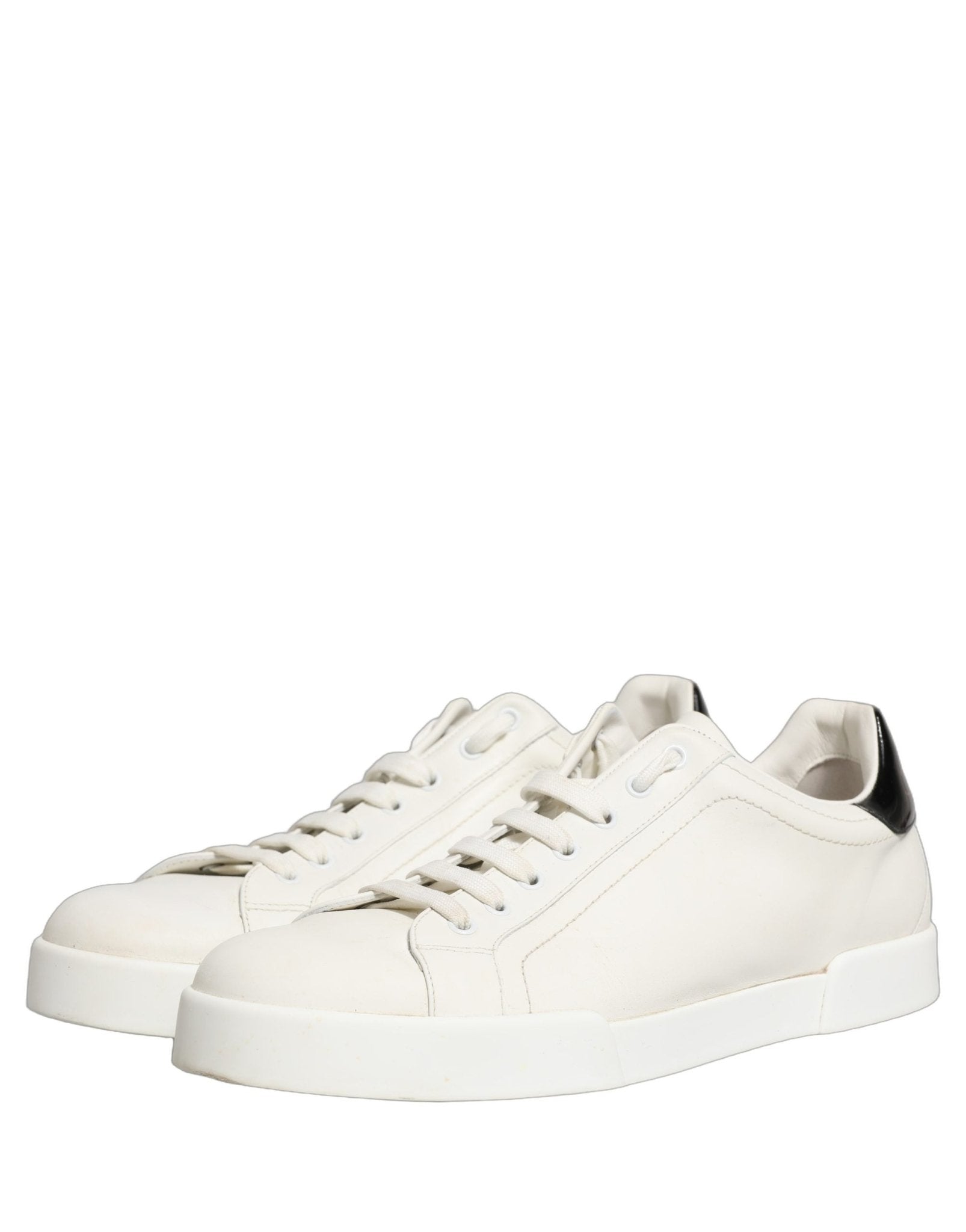 Dolce & Gabbana White Black Leather Lace Up Sneakers Shoes - RIMODA