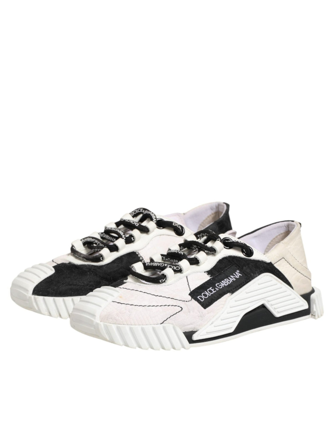 Dolce & Gabbana White Black Leather NS1 Sneaker Shoes - RIMODA