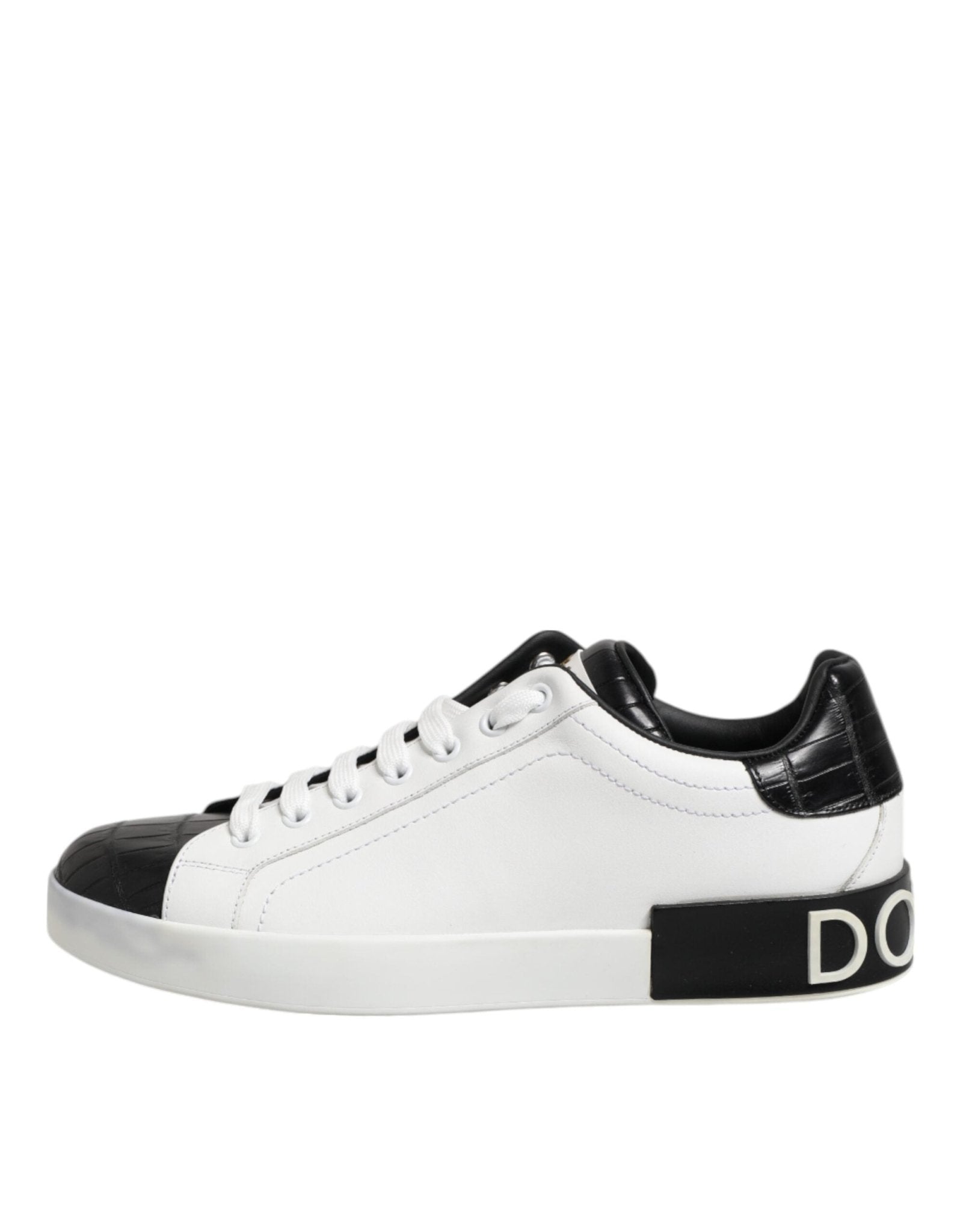 Dolce & Gabbana White Black Leather Portofino Sneaker Shoes - RIMODA