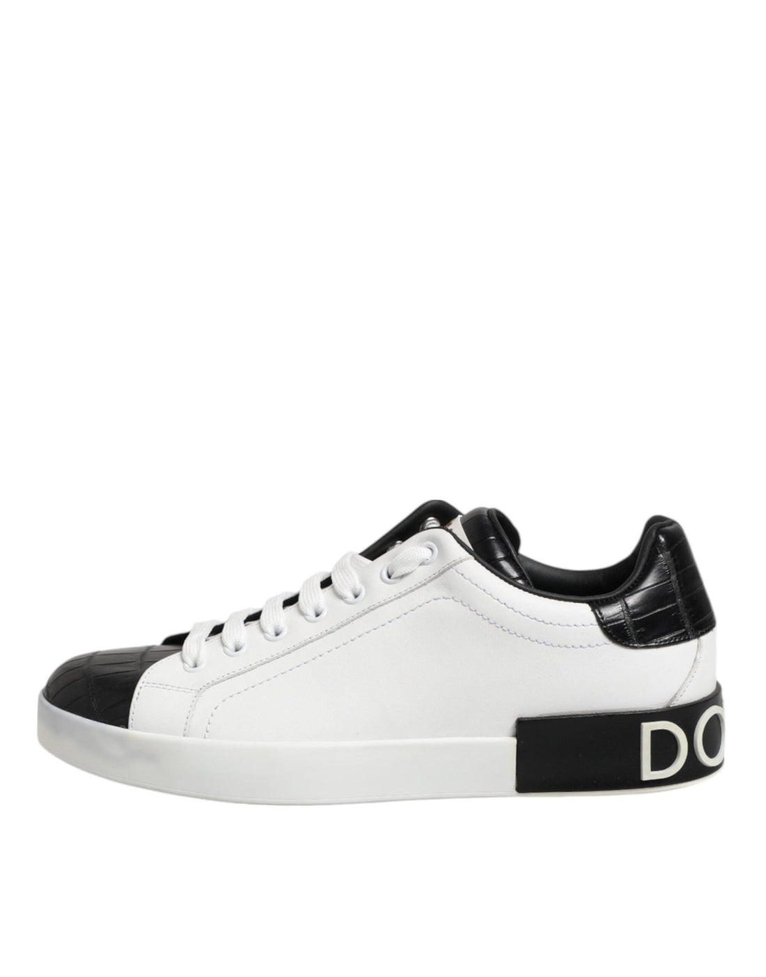 Dolce & Gabbana White Black Leather Portofino Sneaker Shoes - RIMODA