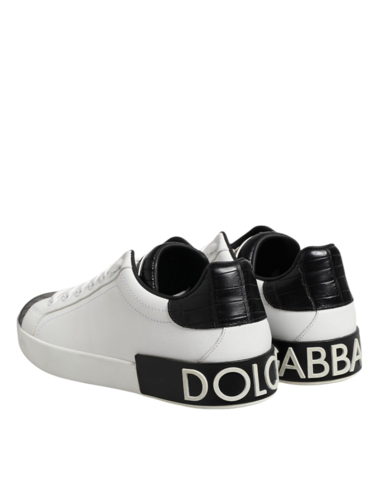 Dolce & Gabbana White Black Leather Portofino Sneaker Shoes - RIMODA