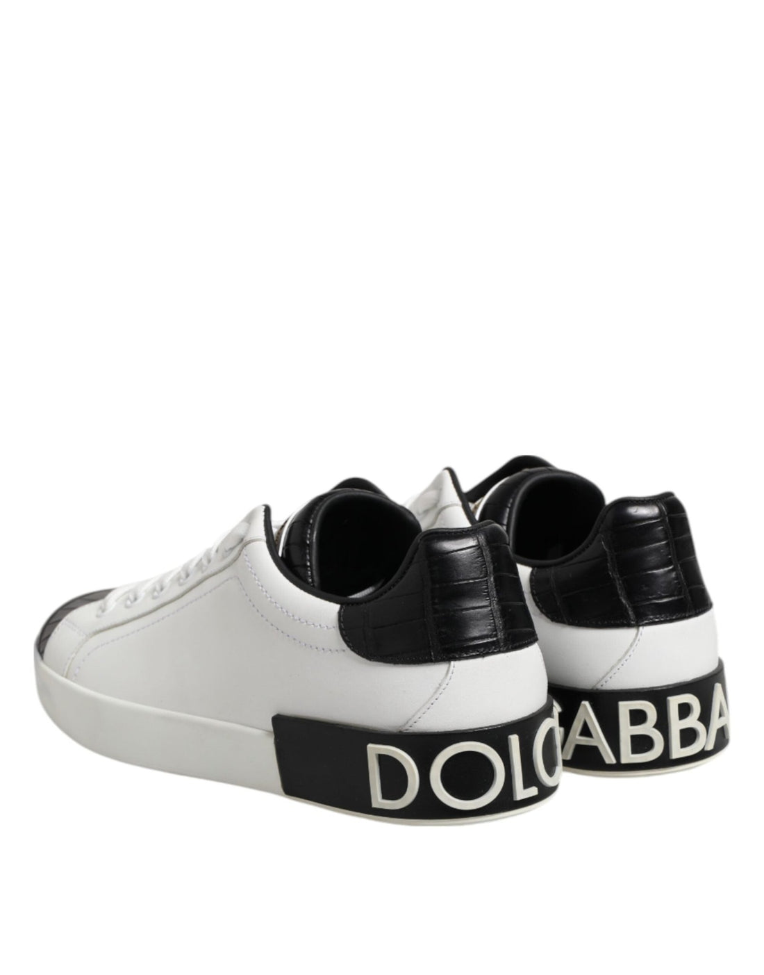 Dolce & Gabbana White Black Leather Portofino Sneaker Shoes - RIMODA