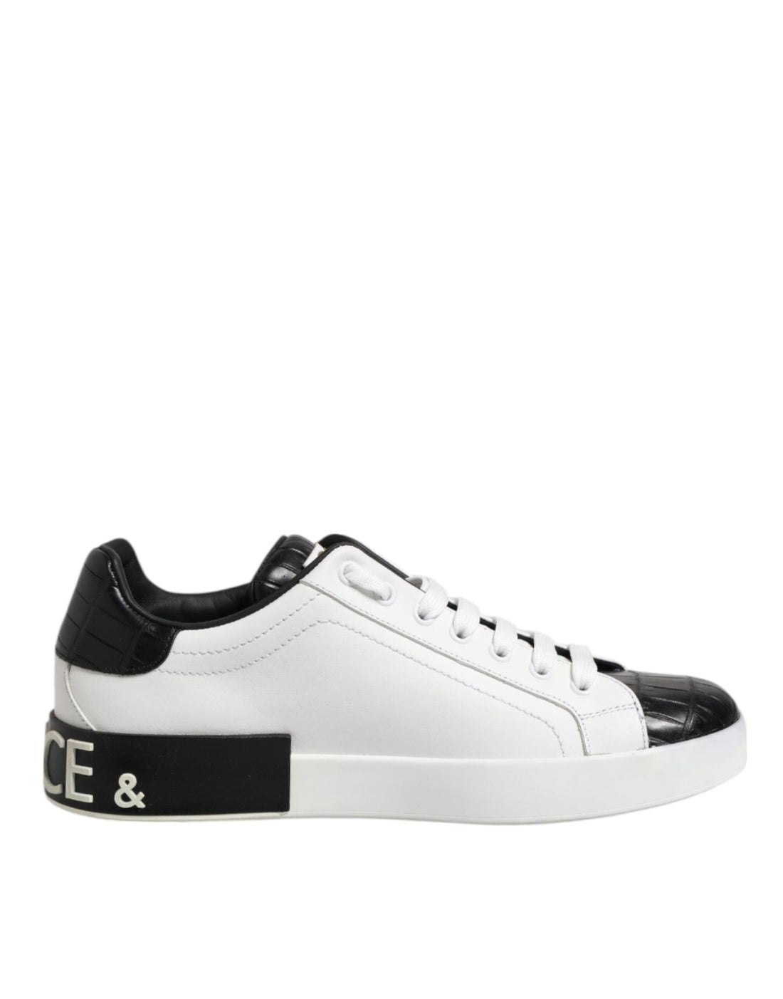 Dolce & Gabbana White Black Leather Portofino Sneaker Shoes - RIMODA