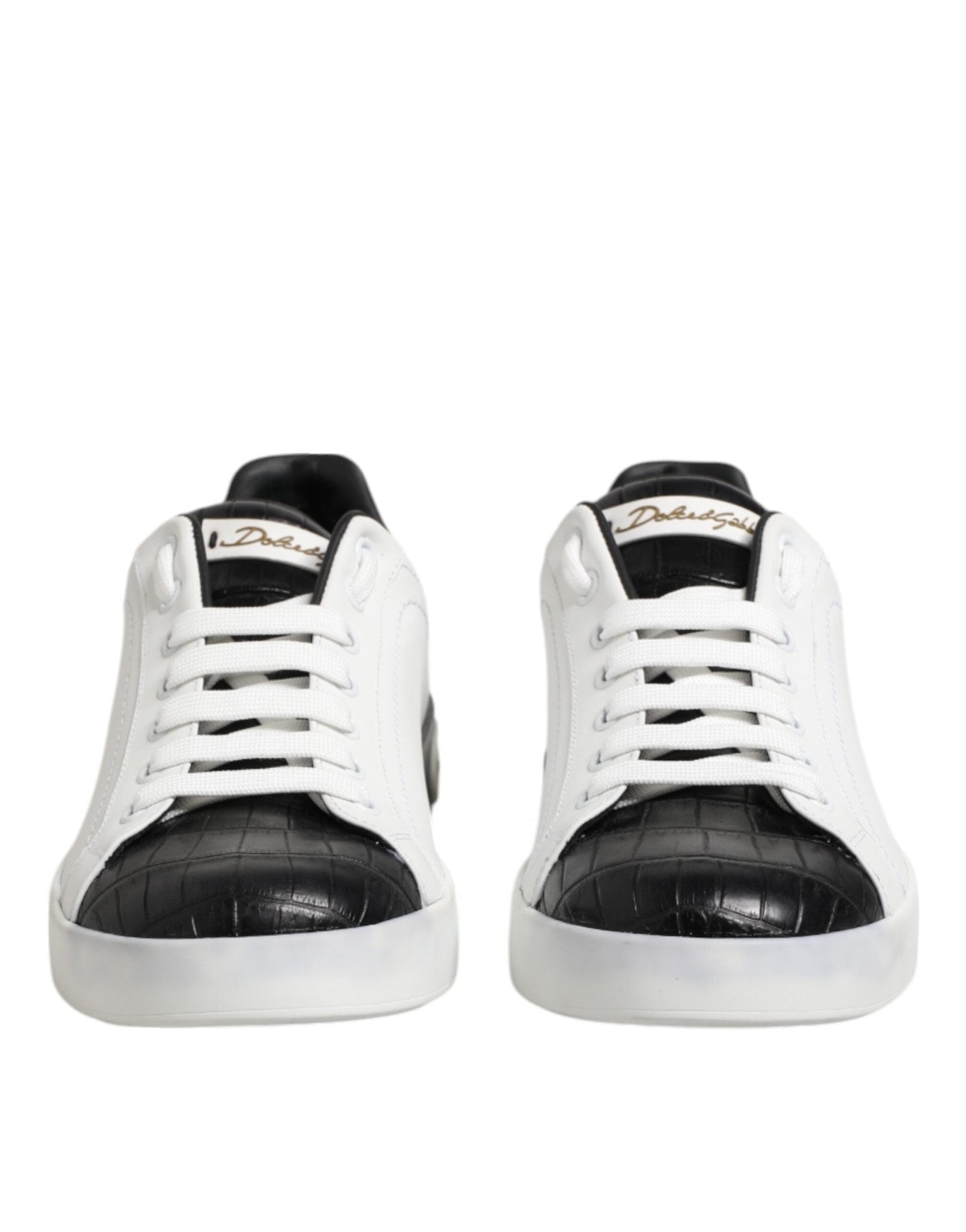 Dolce & Gabbana White Black Leather Portofino Sneaker Shoes - RIMODA