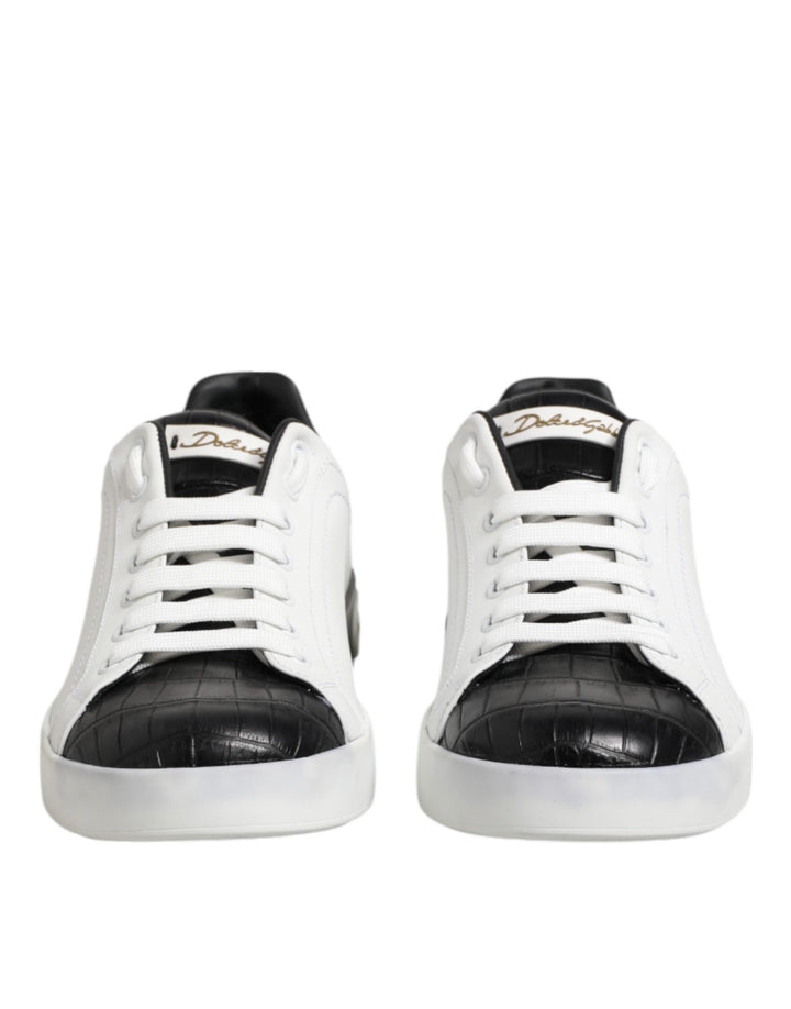 Dolce & Gabbana White Black Leather Portofino Sneaker Shoes - RIMODA