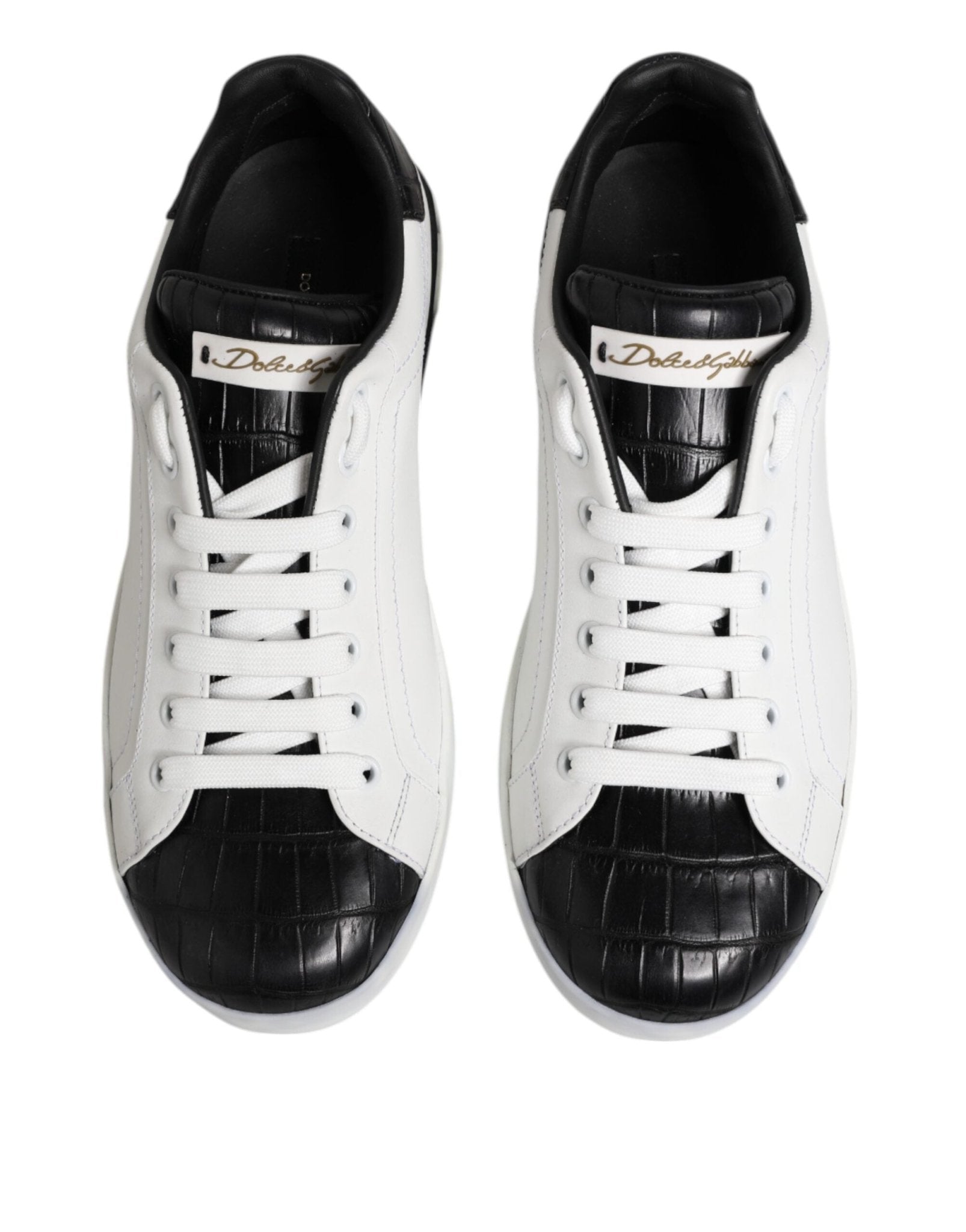 Dolce & Gabbana White Black Leather Portofino Sneaker Shoes - RIMODA