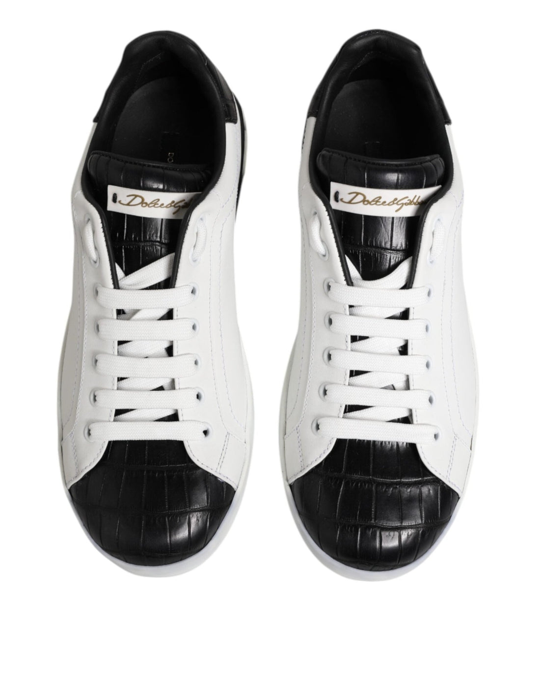 Dolce & Gabbana White Black Leather Portofino Sneaker Shoes - RIMODA