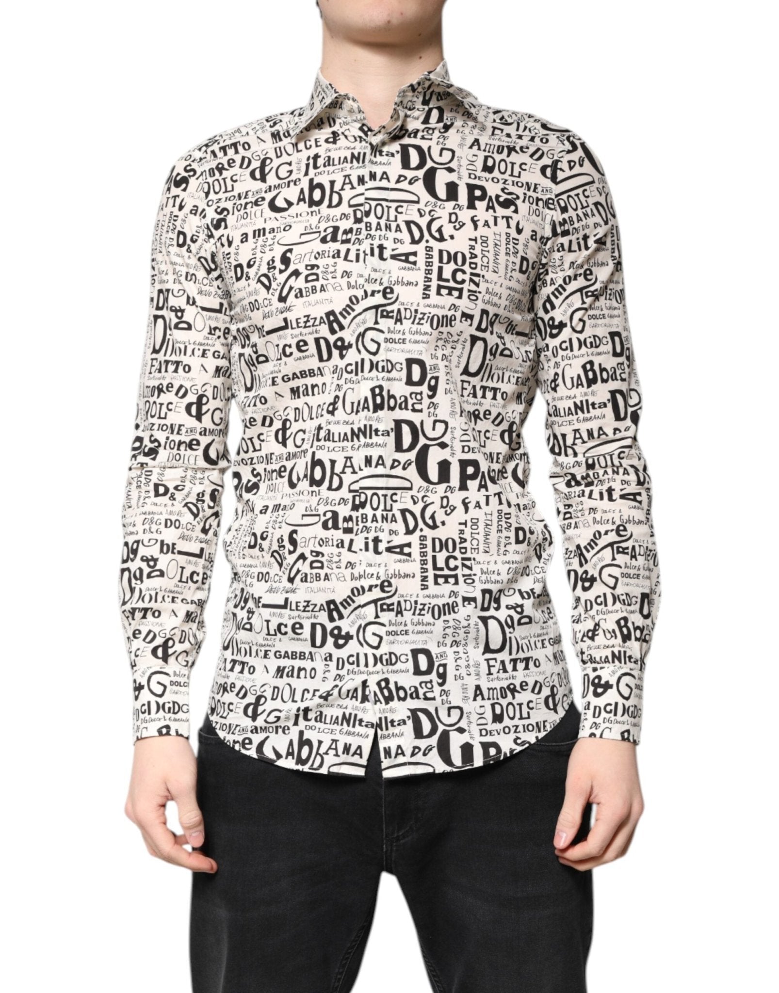 Dolce & Gabbana White Black Logo MARTINI Men Casual Shirt - RIMODA