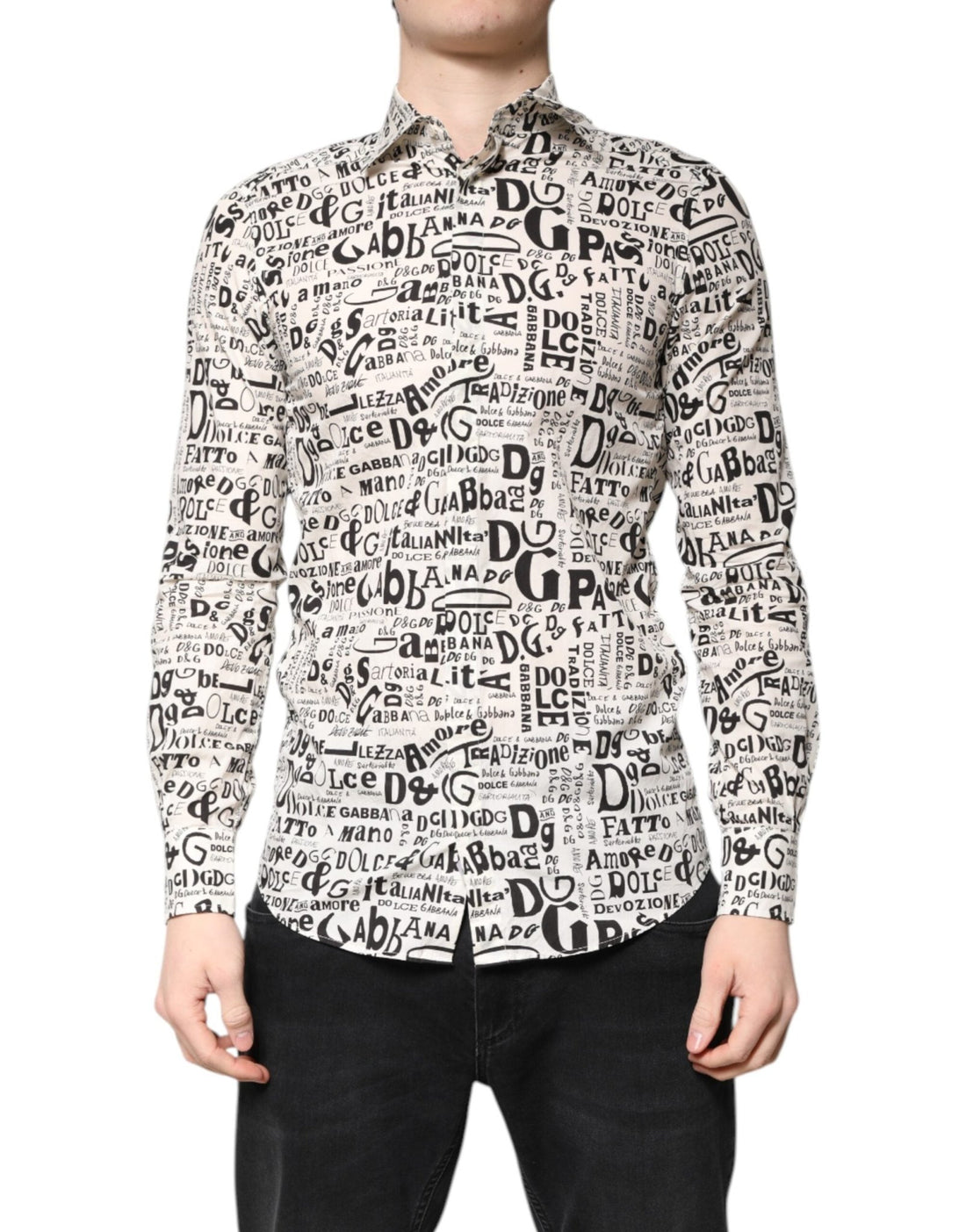 Dolce & Gabbana White Black Logo MARTINI Men Casual Shirt - RIMODA