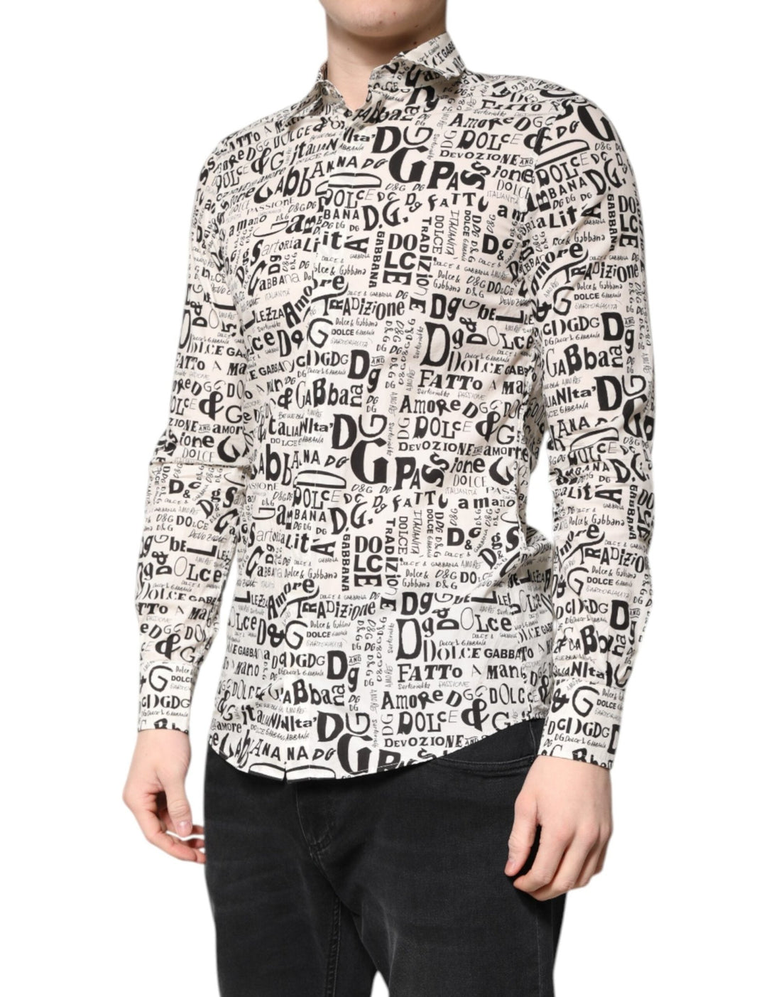 Dolce & Gabbana White Black Logo MARTINI Men Casual Shirt - RIMODA