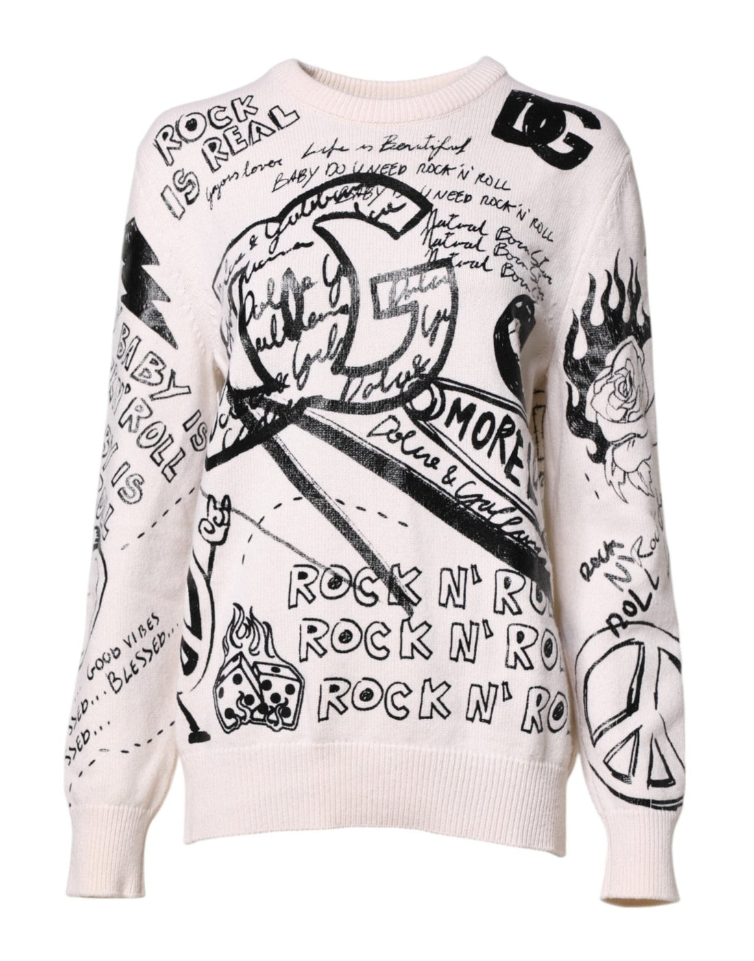 Dolce & Gabbana White Black Logo Print Women Pullover Sweater - RIMODA
