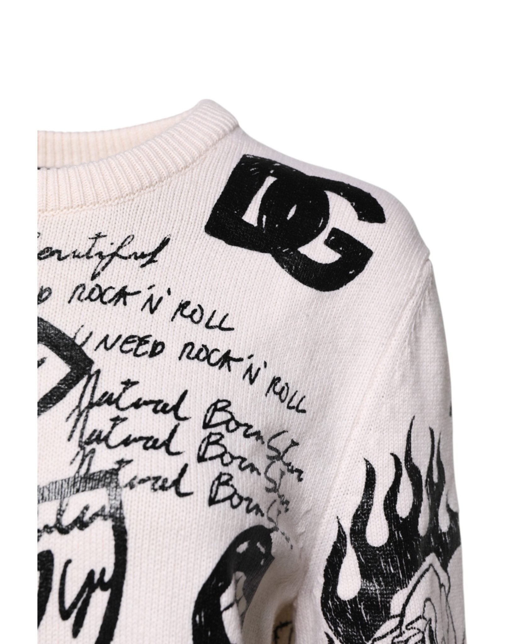 Dolce & Gabbana White Black Logo Print Women Pullover Sweater - RIMODA