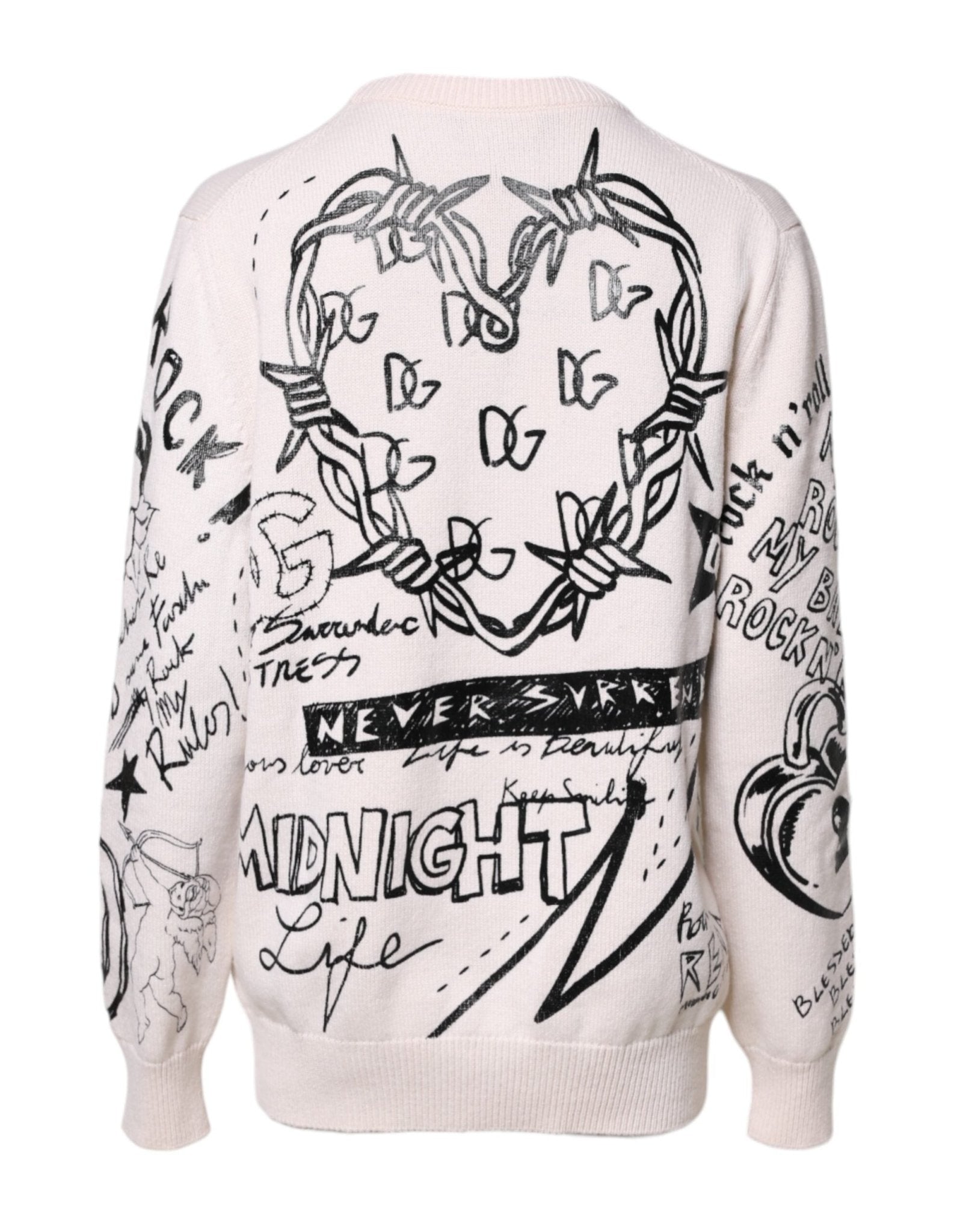 Dolce & Gabbana White Black Logo Print Women Pullover Sweater - RIMODA