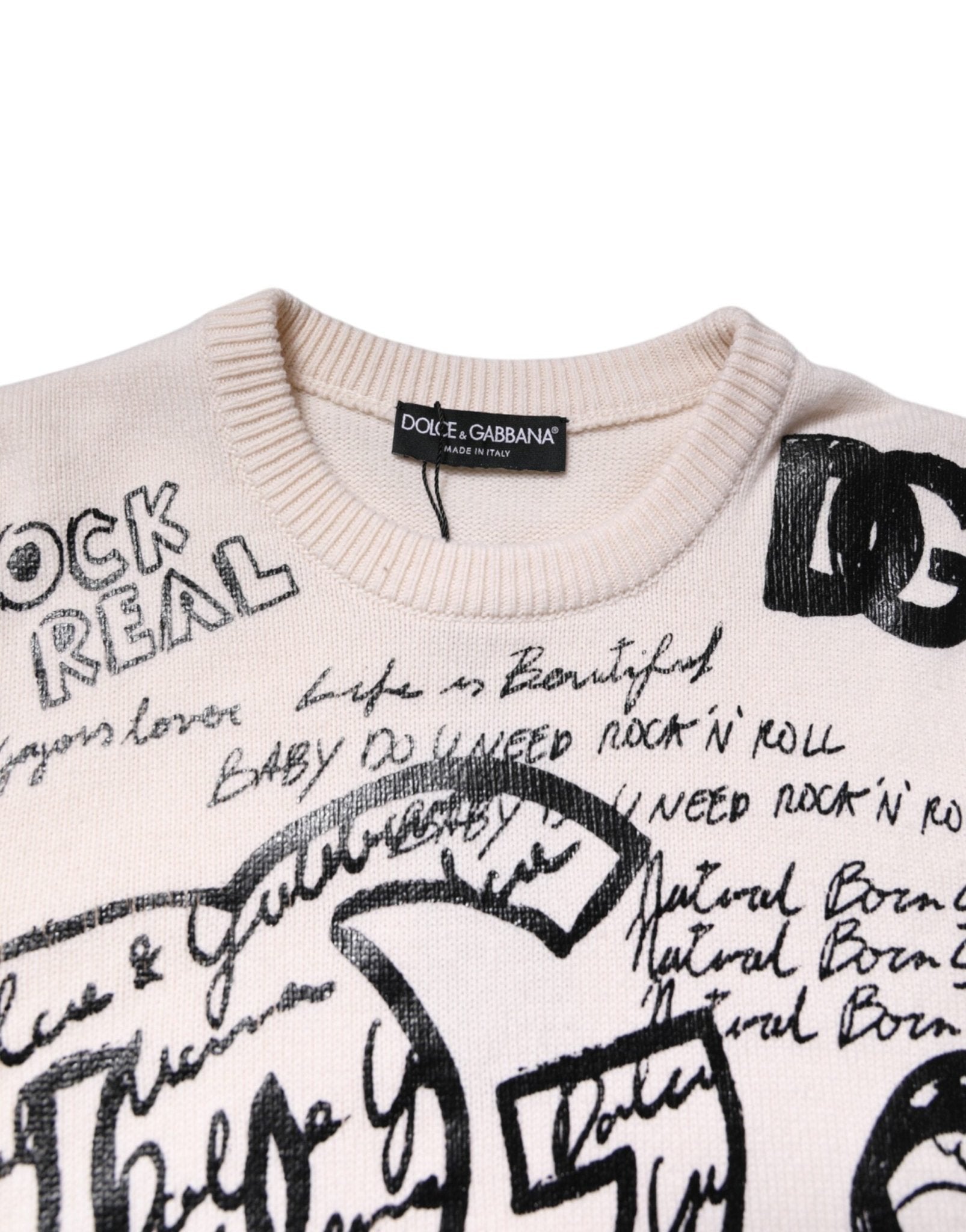 Dolce & Gabbana White Black Logo Print Women Pullover Sweater - RIMODA