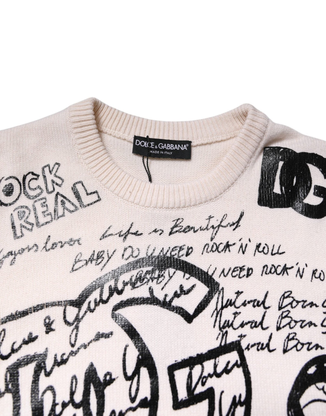 Dolce & Gabbana White Black Logo Print Women Pullover Sweater - RIMODA