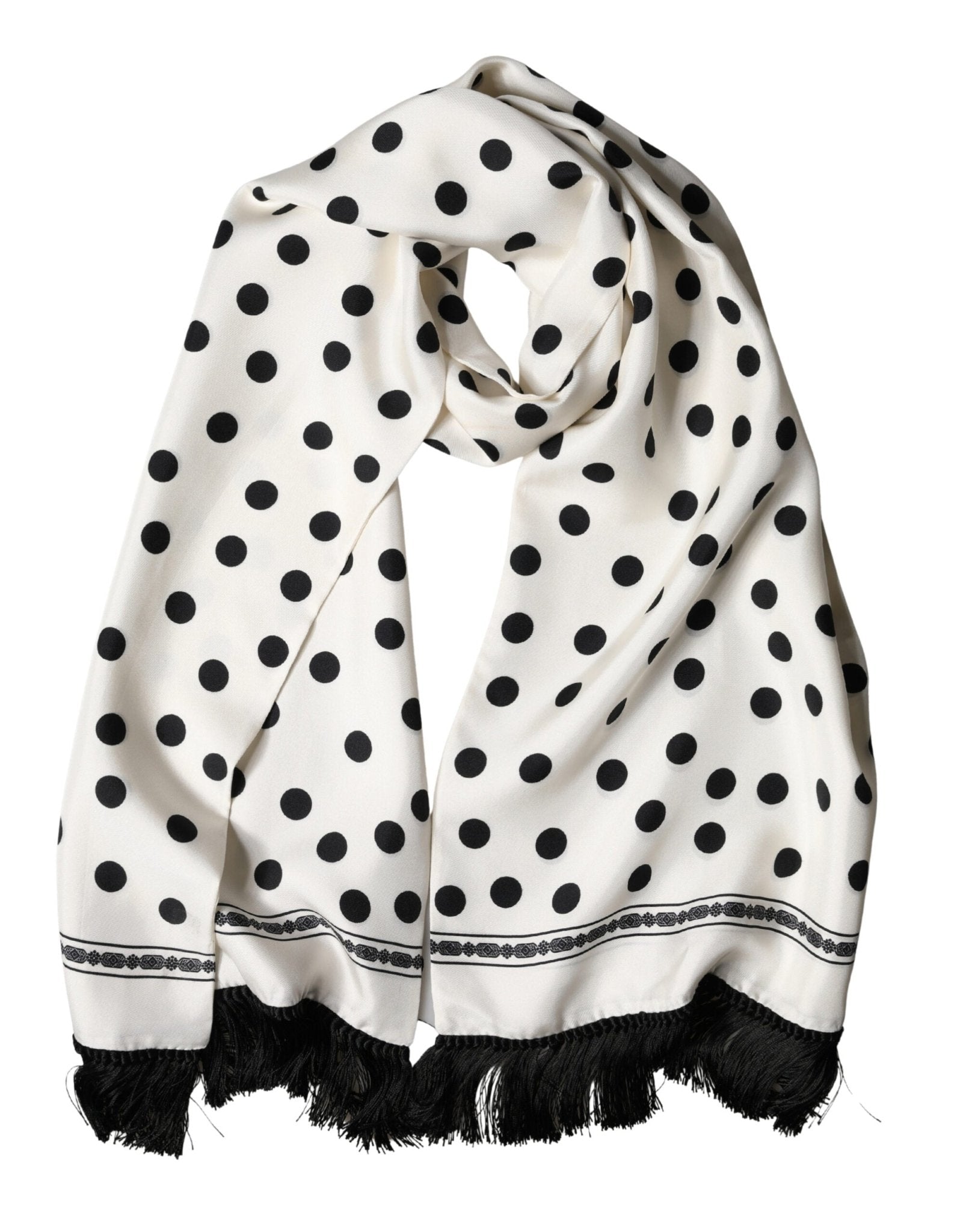 Dolce & Gabbana White Black Polka Dot Neck Wrap Foulard 165.5cmx32cm Scarf - RIMODA