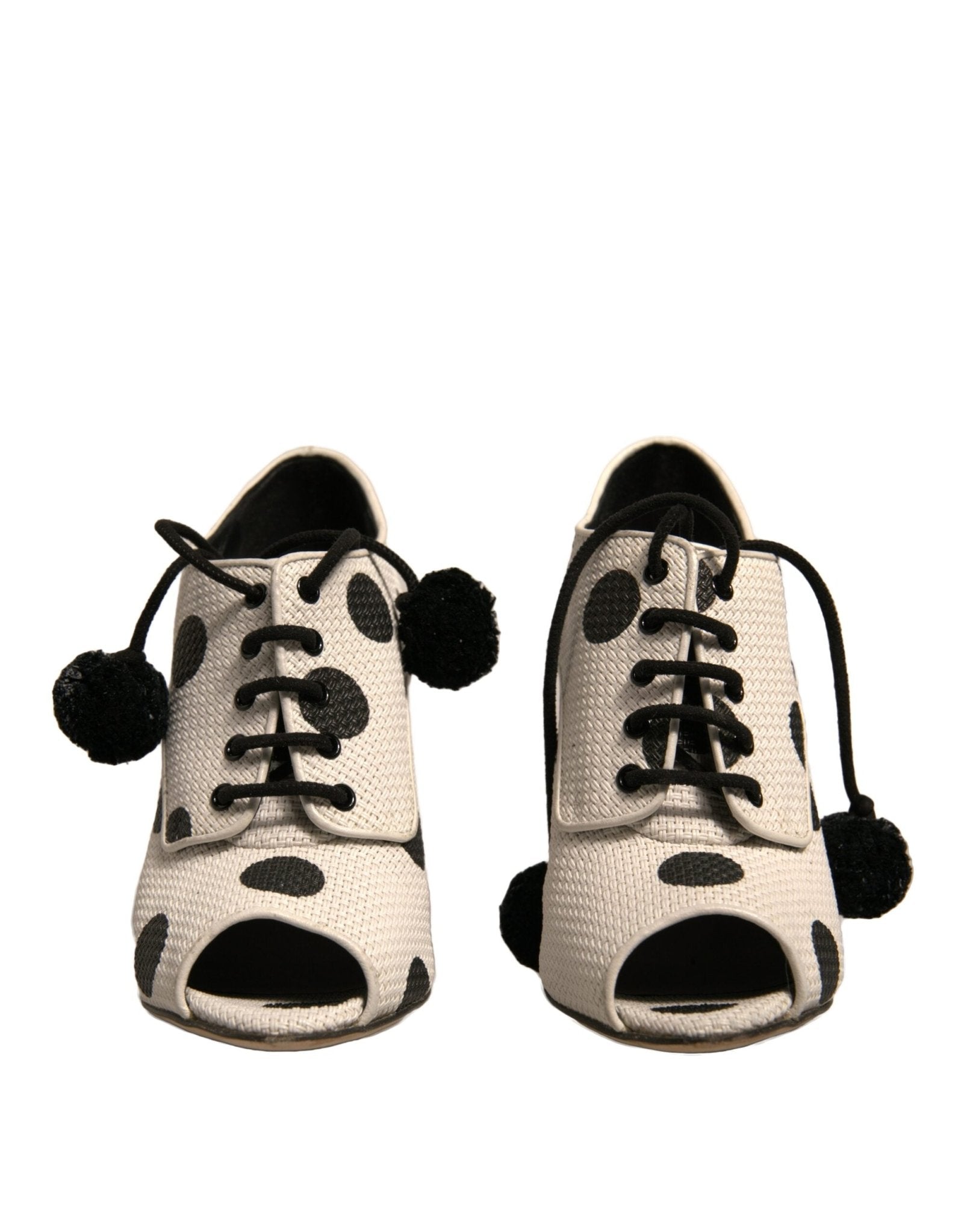 Dolce & Gabbana White Black Polka Dot Peep Toe Ankle Boots Shoes - RIMODA
