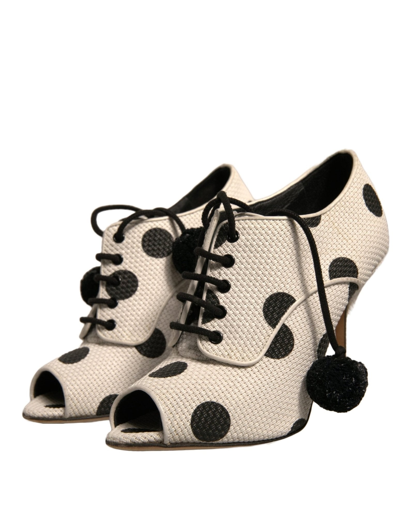 Dolce & Gabbana White Black Polka Dot Peep Toe Ankle Boots Shoes - RIMODA