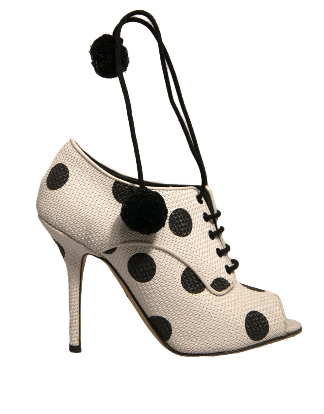 Dolce & Gabbana White Black Polka Dot Peep Toe Ankle Boots Shoes - RIMODA