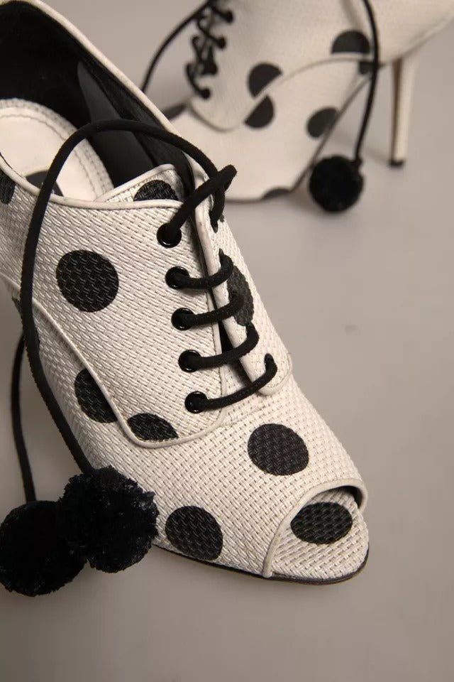 Dolce & Gabbana White Black Polka Dot Peep Toe Ankle Boots Shoes - RIMODA