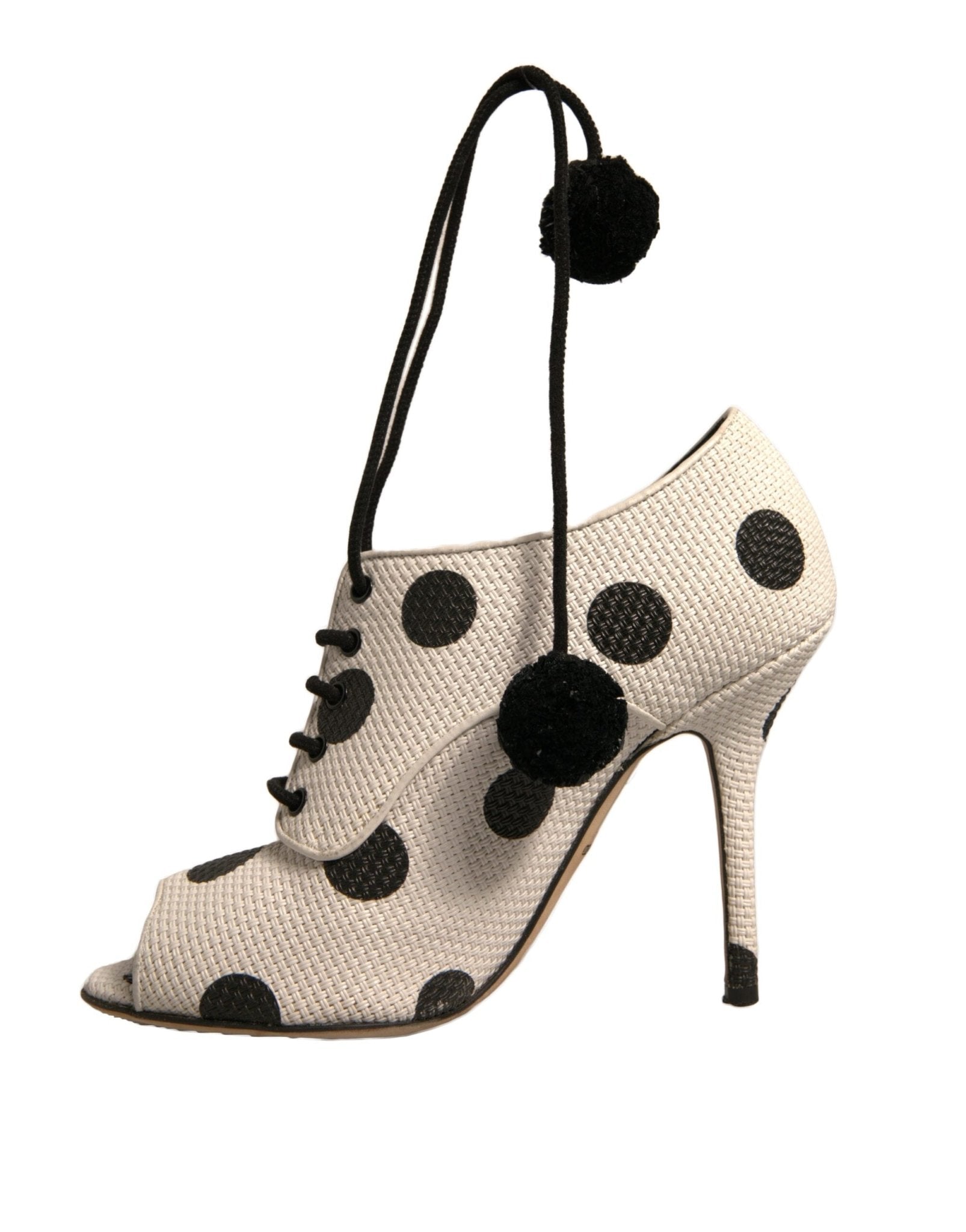 Dolce & Gabbana White Black Polka Dot Peep Toe Ankle Boots Shoes - RIMODA