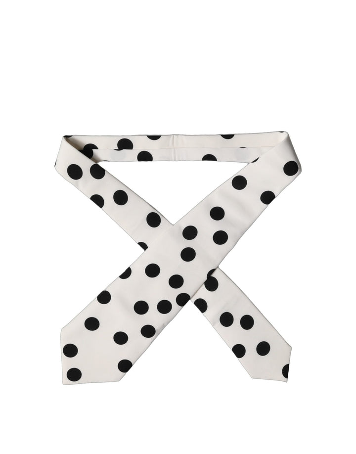 Dolce & Gabbana White Black Polka Dot Silk Adjustable Women Necktie Tie - RIMODA