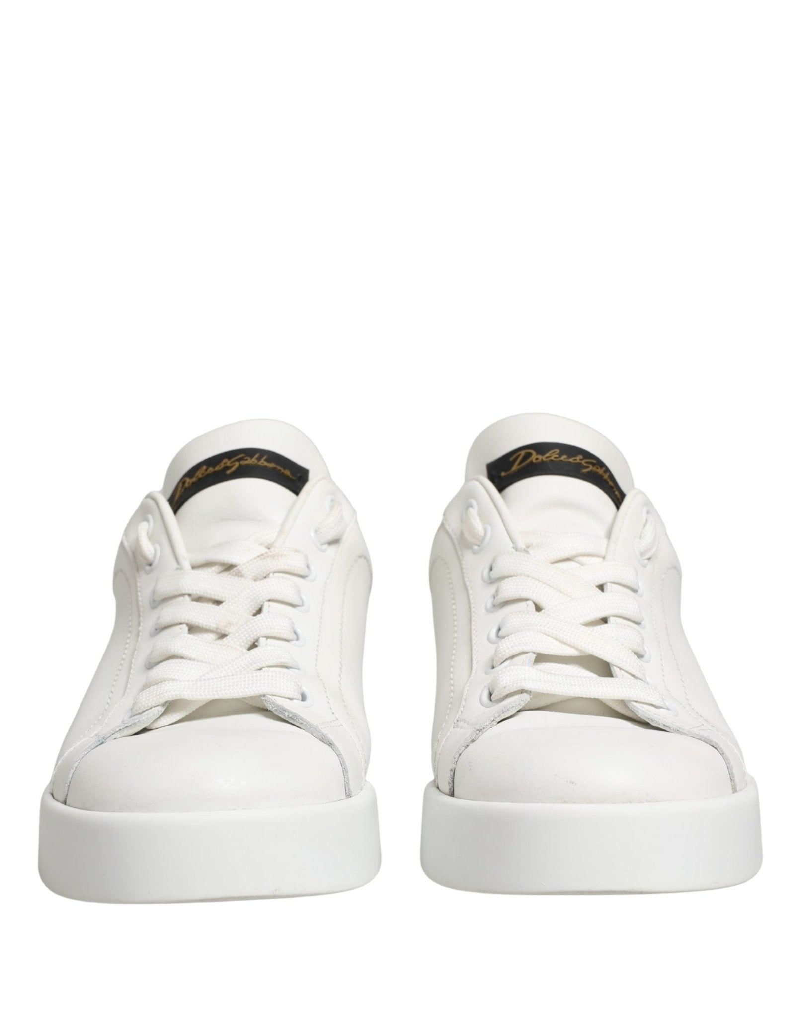 Dolce & Gabbana White Black Portofino Leather Sneakers Shoes - RIMODA