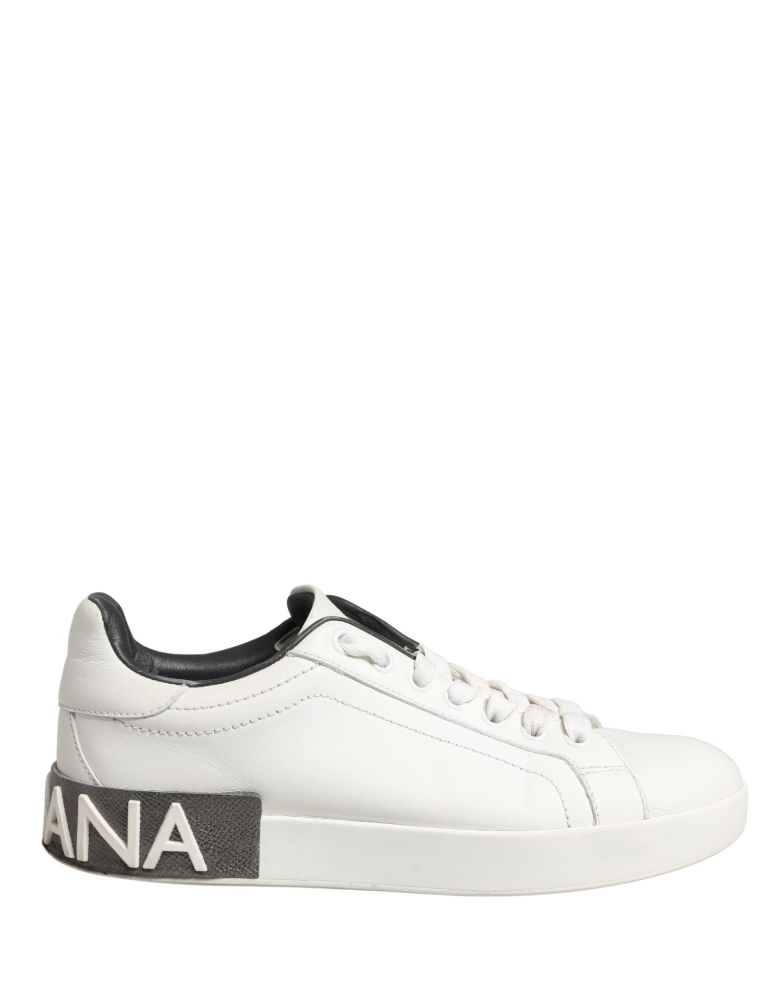 Dolce & Gabbana White Black Portofino Leather Sneakers Shoes - RIMODA