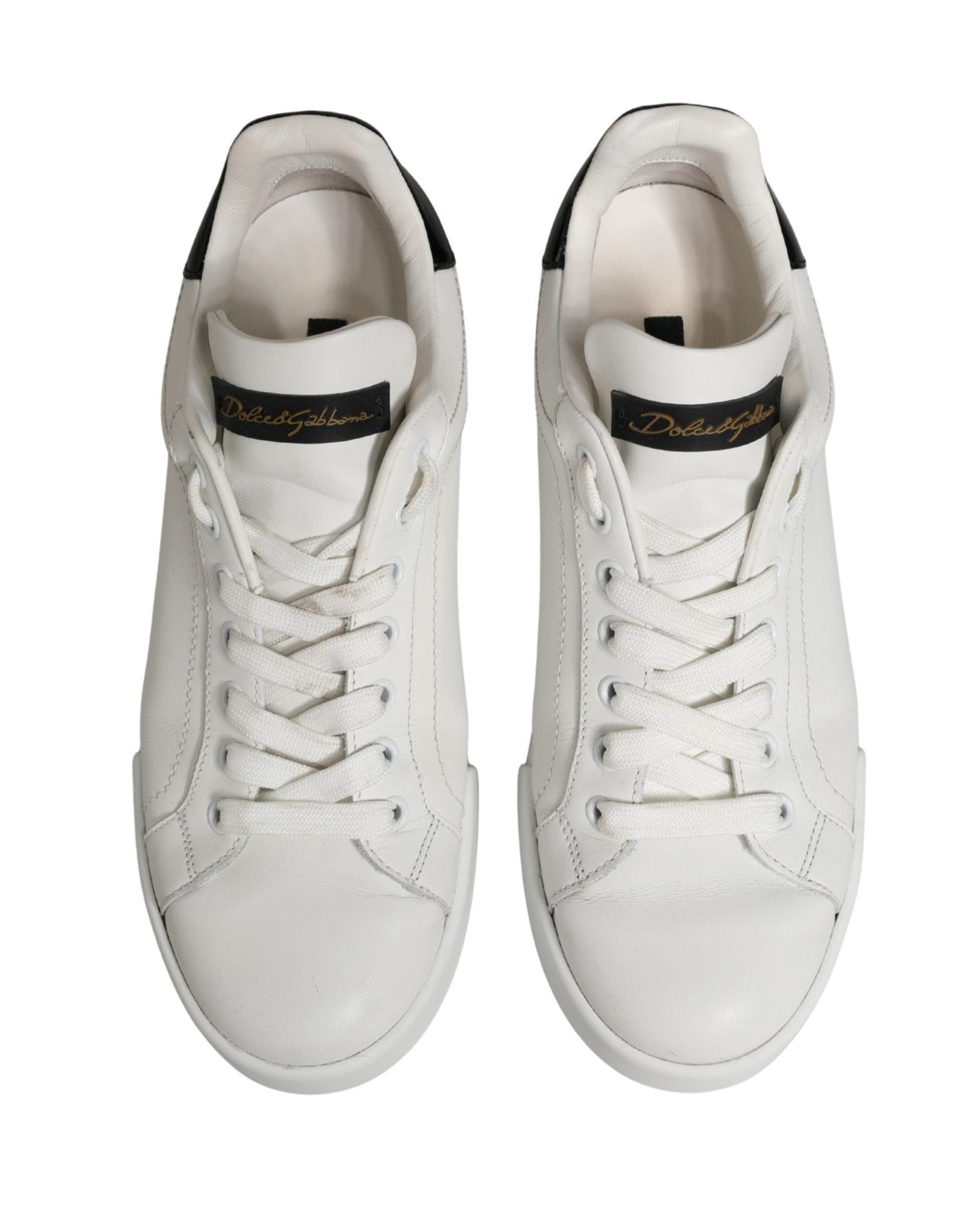 Dolce & Gabbana White Black Portofino Leather Sneakers Shoes - RIMODA