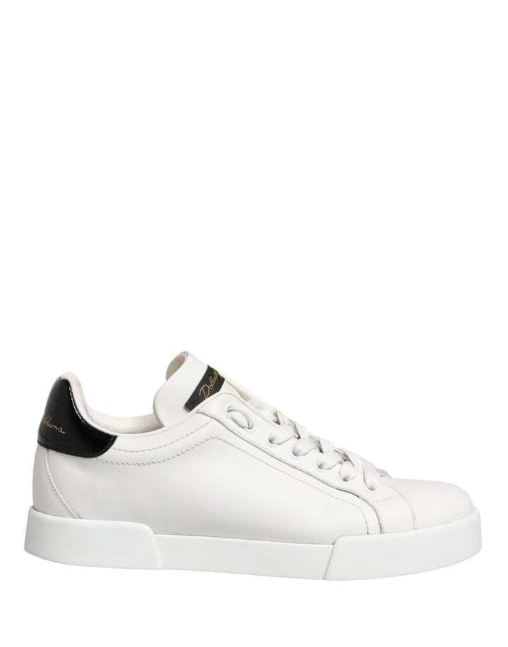 Dolce & Gabbana White Black Portofino Leather Sneakers Shoes - RIMODA