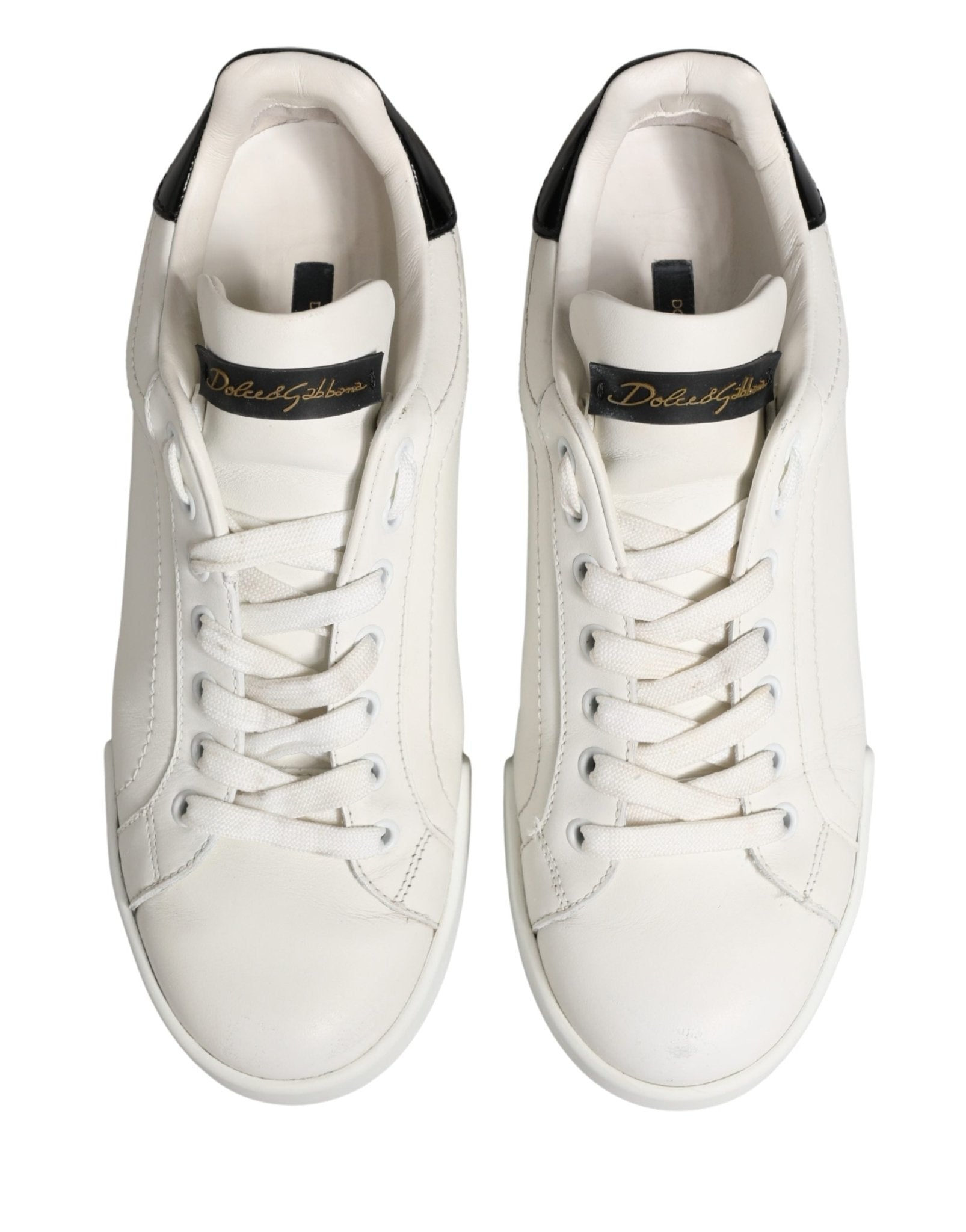 Dolce & Gabbana White Black Portofino Leather Sneakers Shoes - RIMODA