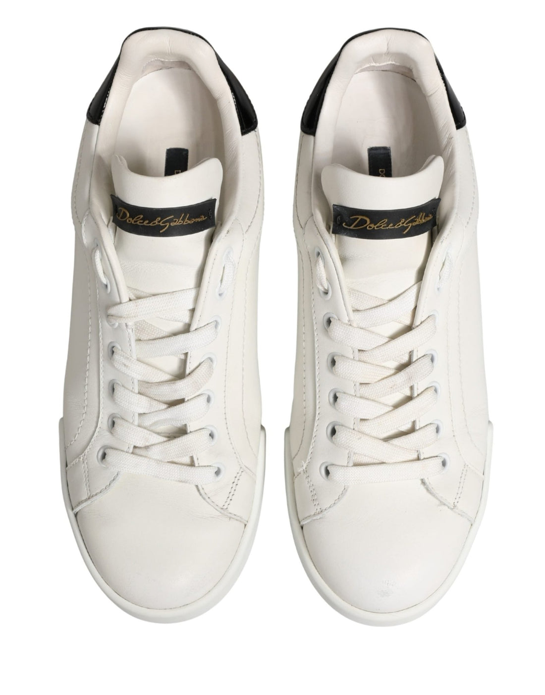 Dolce & Gabbana White Black Portofino Leather Sneakers Shoes - RIMODA