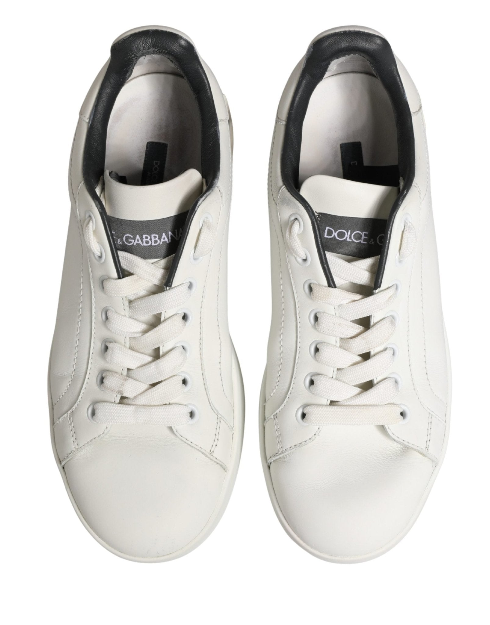 Dolce & Gabbana White Black Portofino Leather Sneakers Shoes - RIMODA