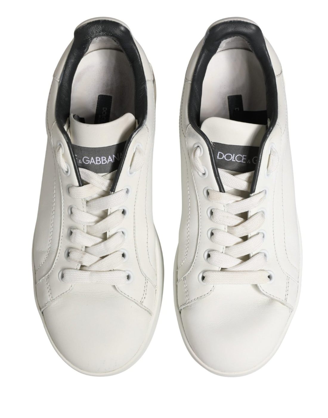Dolce & Gabbana White Black Portofino Leather Sneakers Shoes - RIMODA