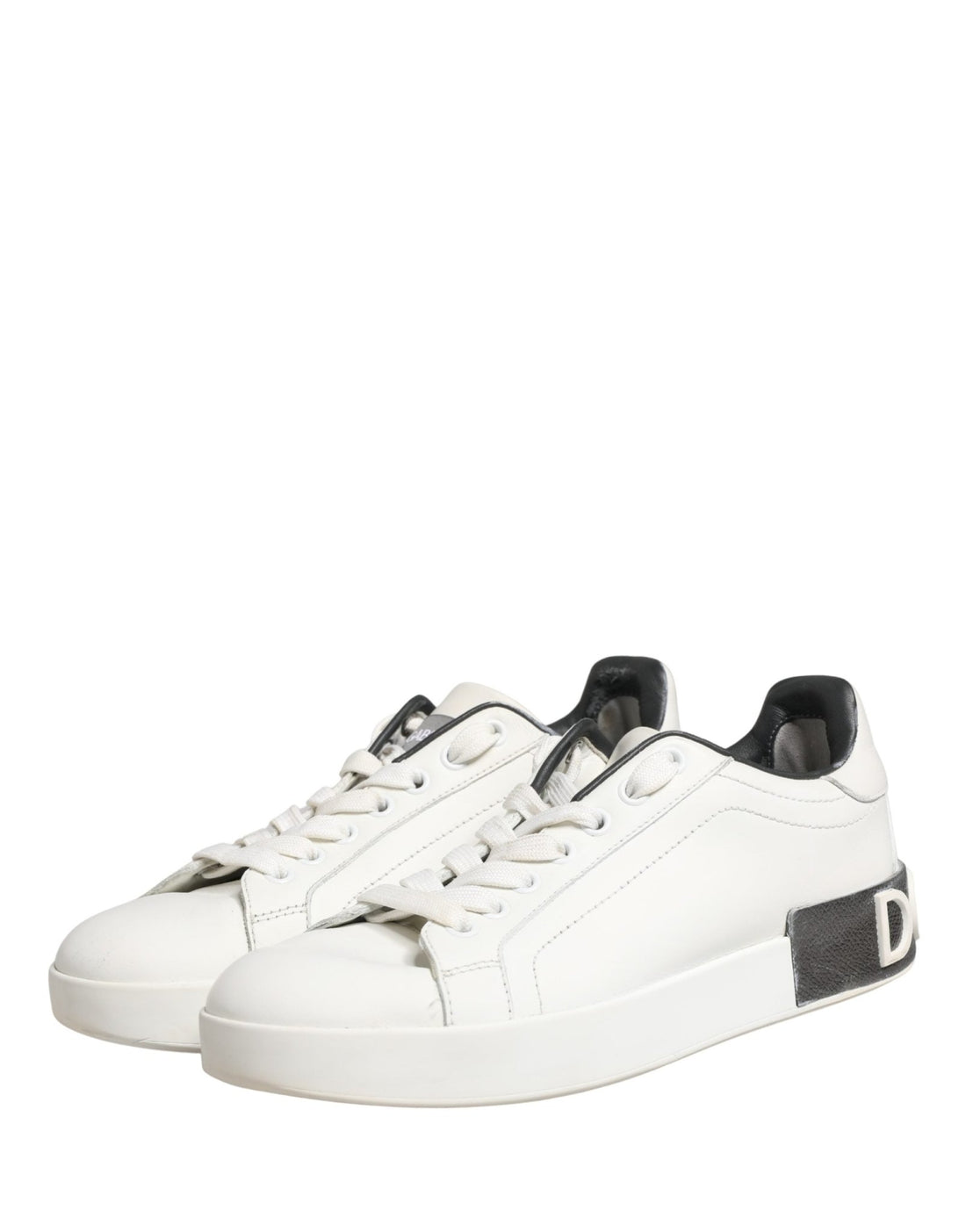 Dolce & Gabbana White Black Portofino Leather Sneakers Shoes - RIMODA