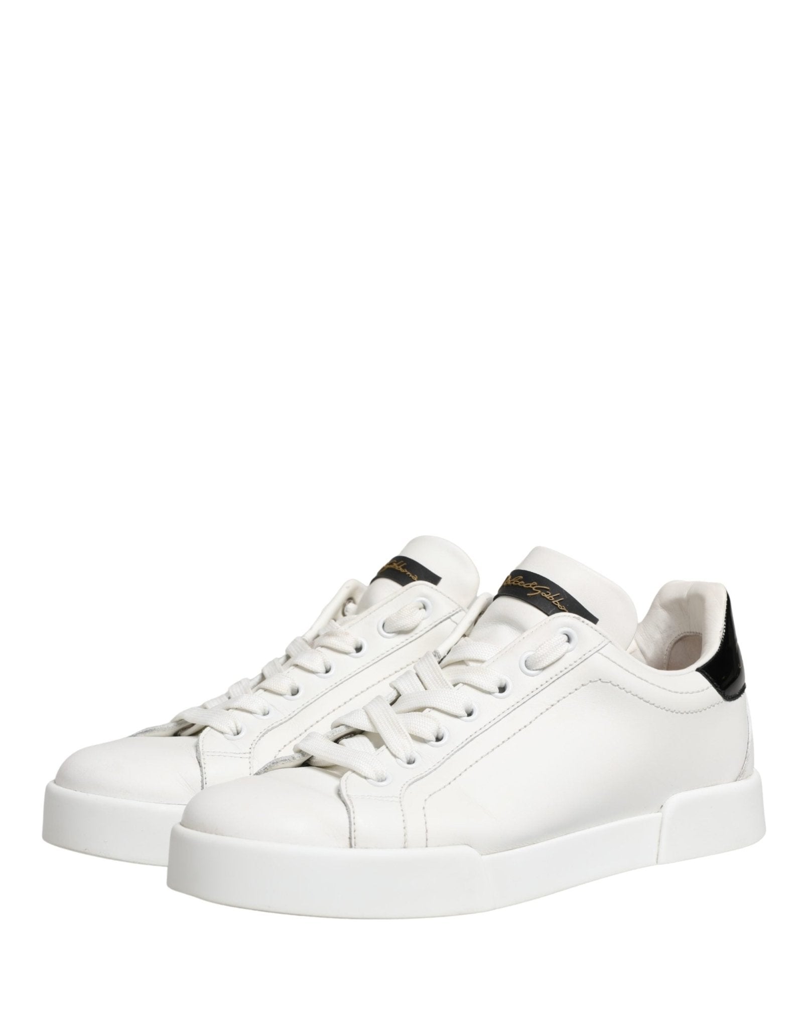 Dolce & Gabbana White Black Portofino Leather Sneakers Shoes - RIMODA