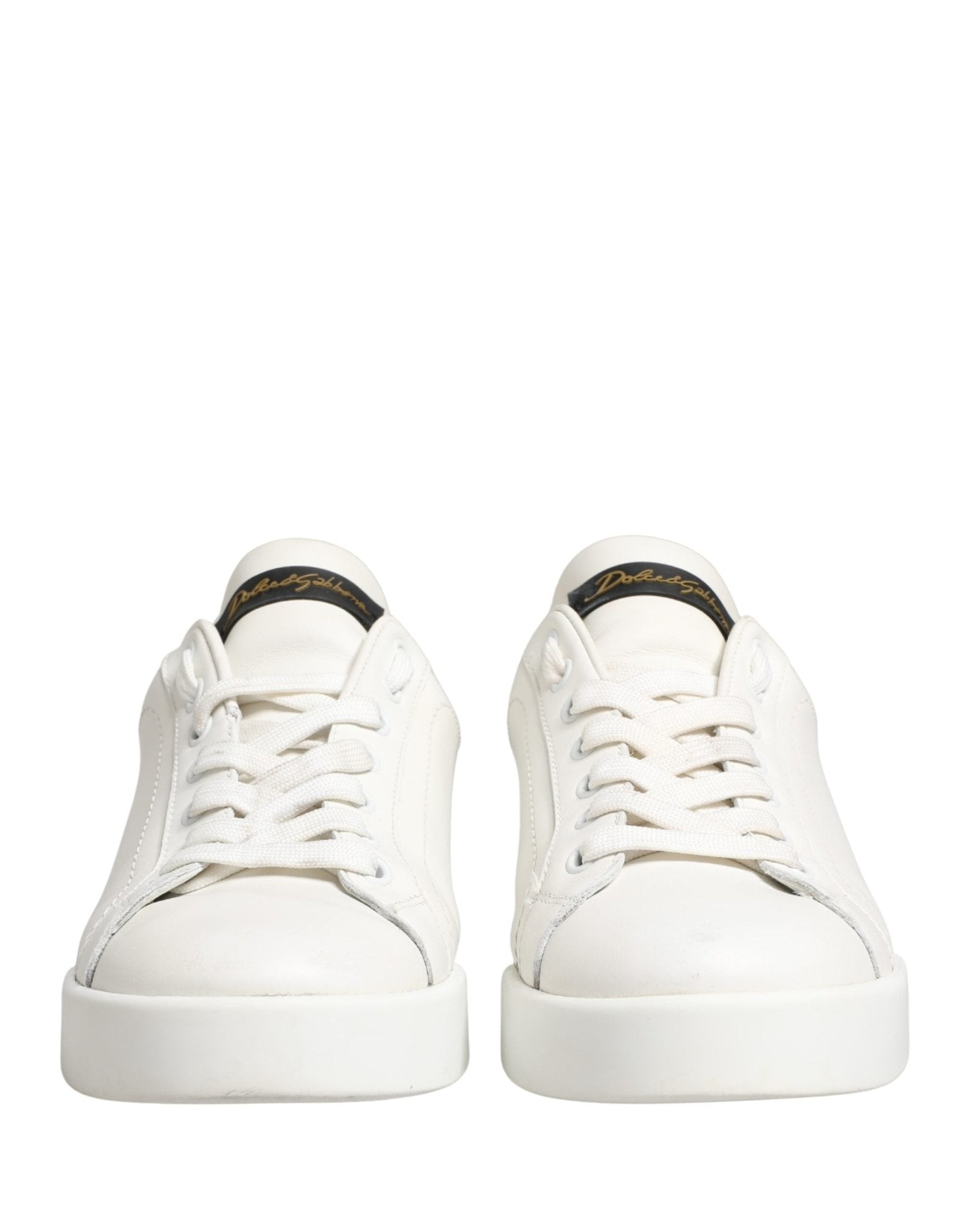 Dolce & Gabbana White Black Portofino Leather Sneakers Shoes - RIMODA