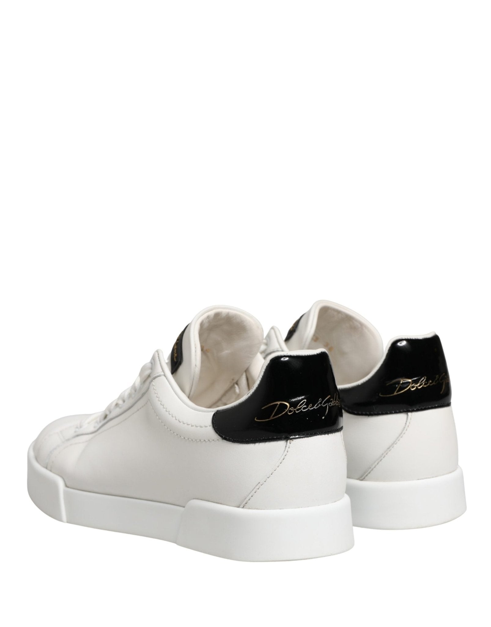 Dolce & Gabbana White Black Portofino Leather Sneakers Shoes - RIMODA